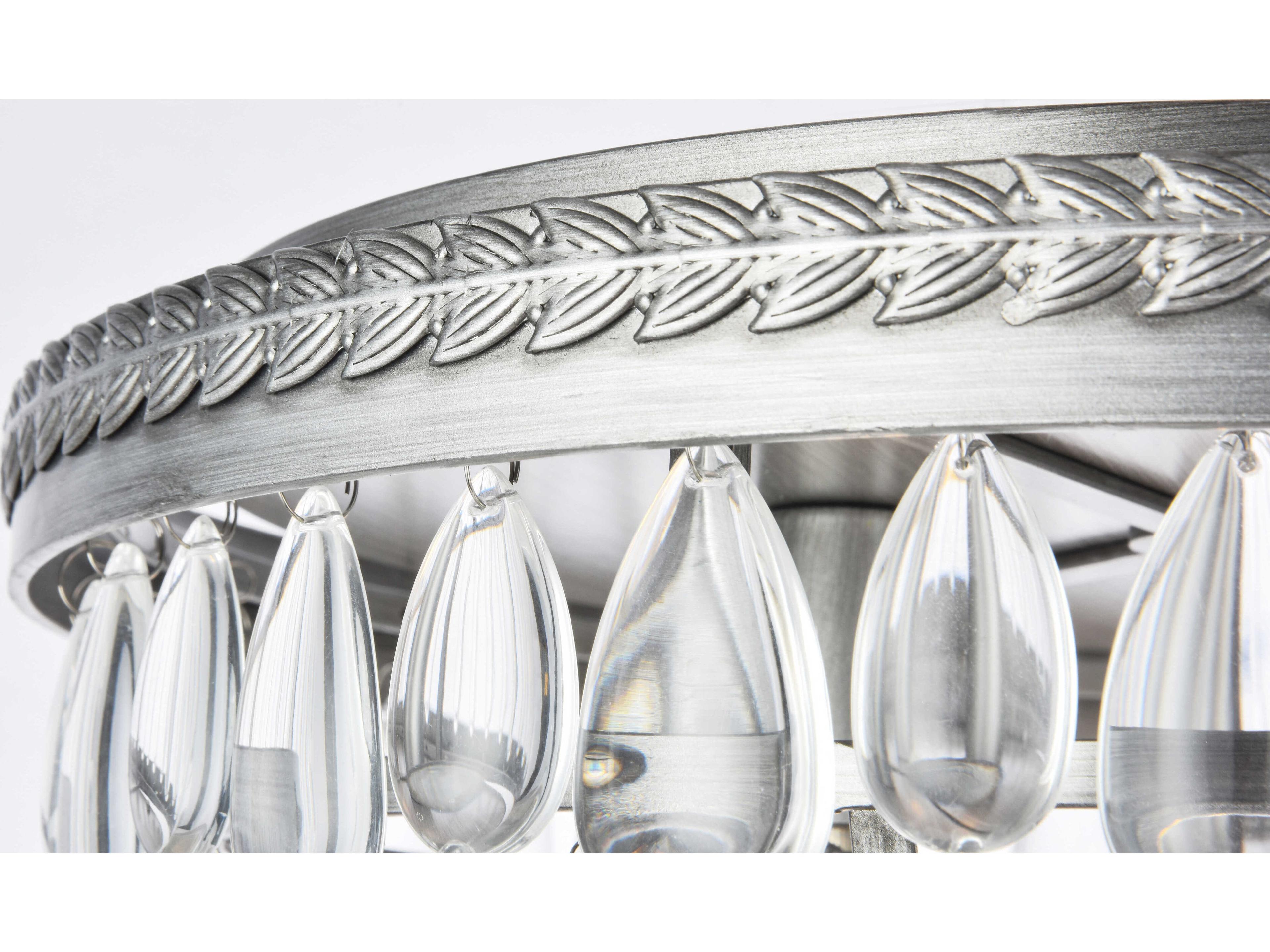 Elegant Lighting Nordic 3-Light Antique Silver Clear Crystal Empire Flush Mount