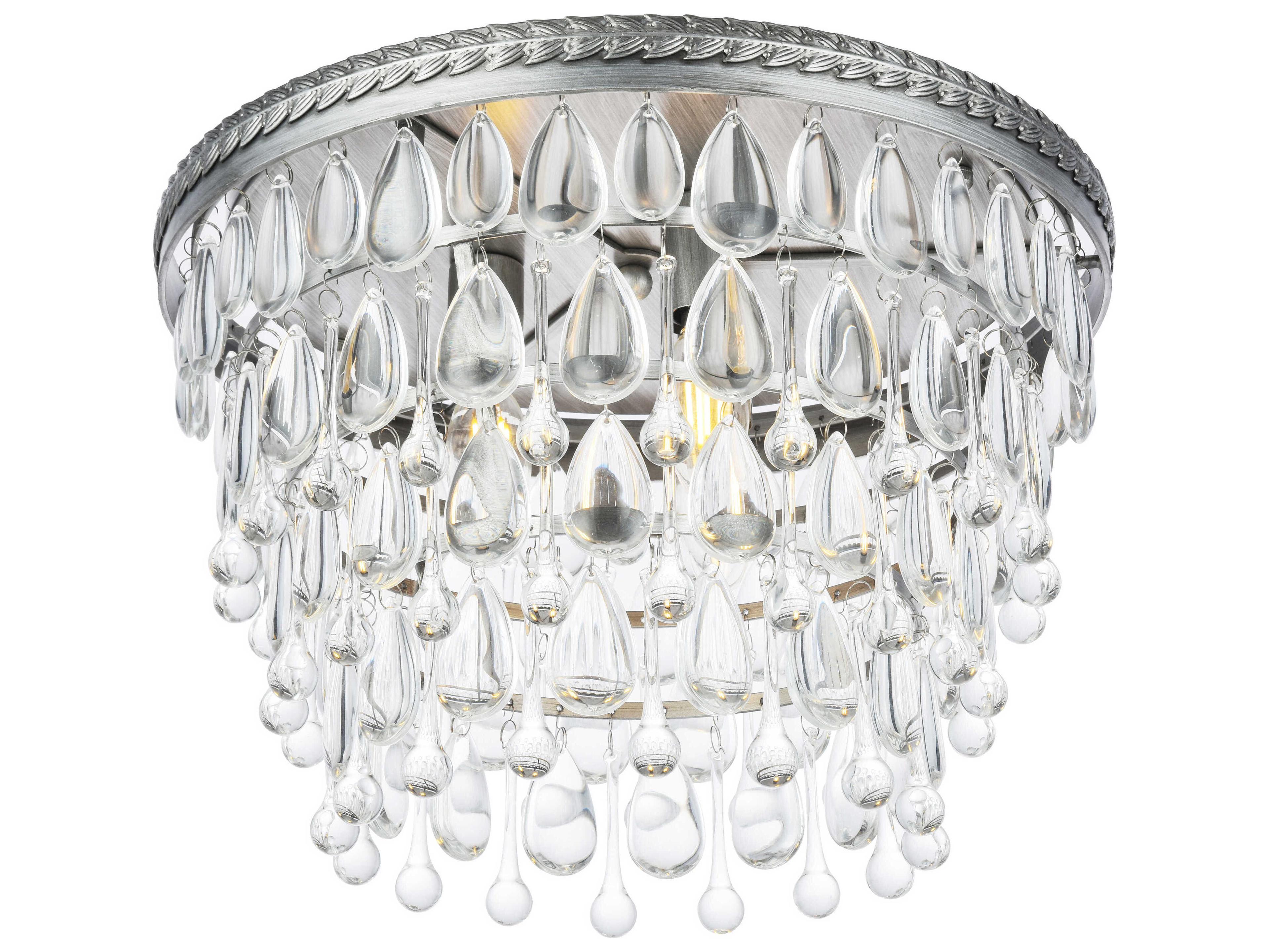 Elegant Lighting Nordic 3-Light Antique Silver Clear Crystal Empire Flush Mount
