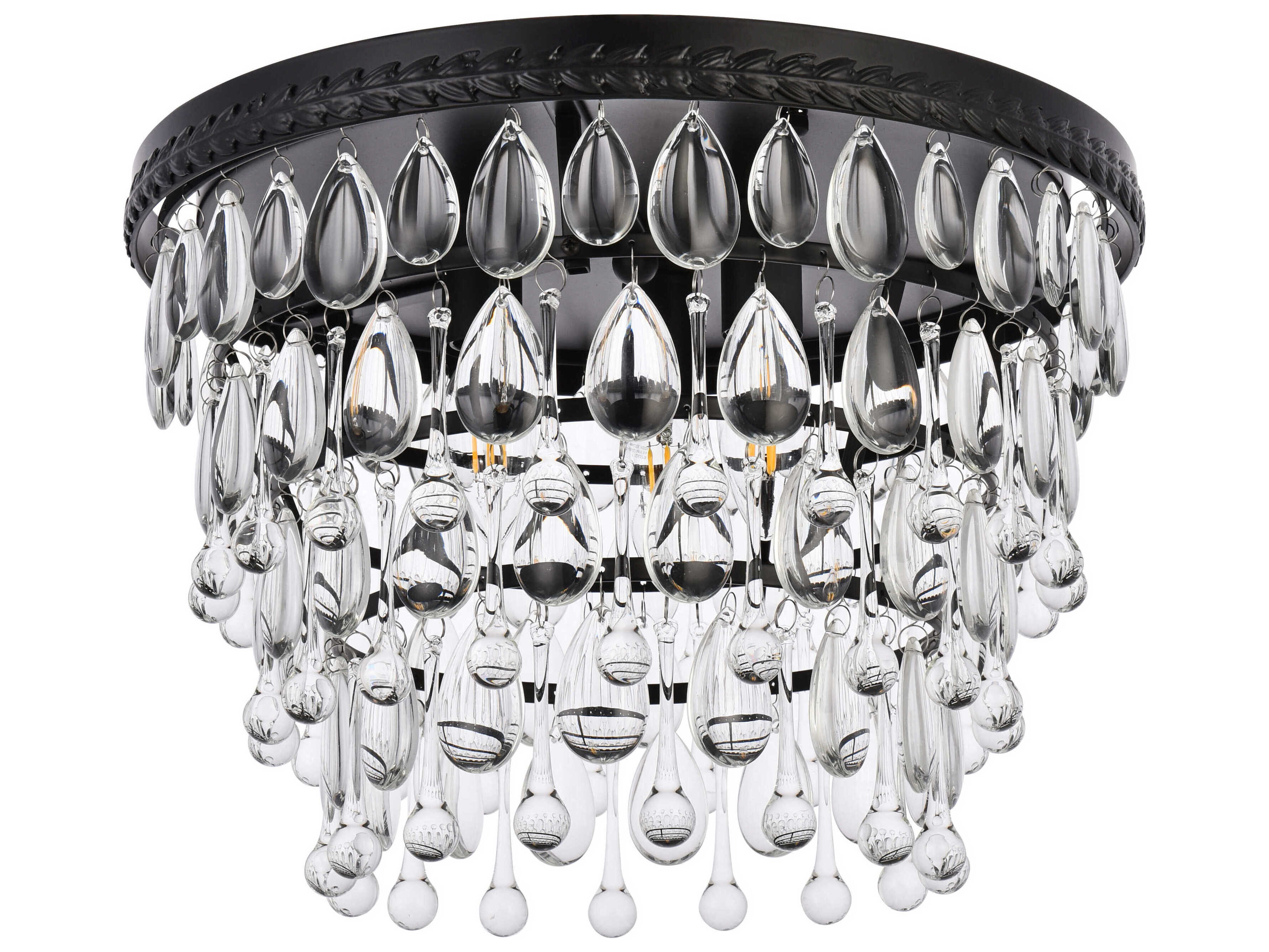 Elegant Lighting Nordic 3-Light Black And Clear Crystal Glass Flush Mount