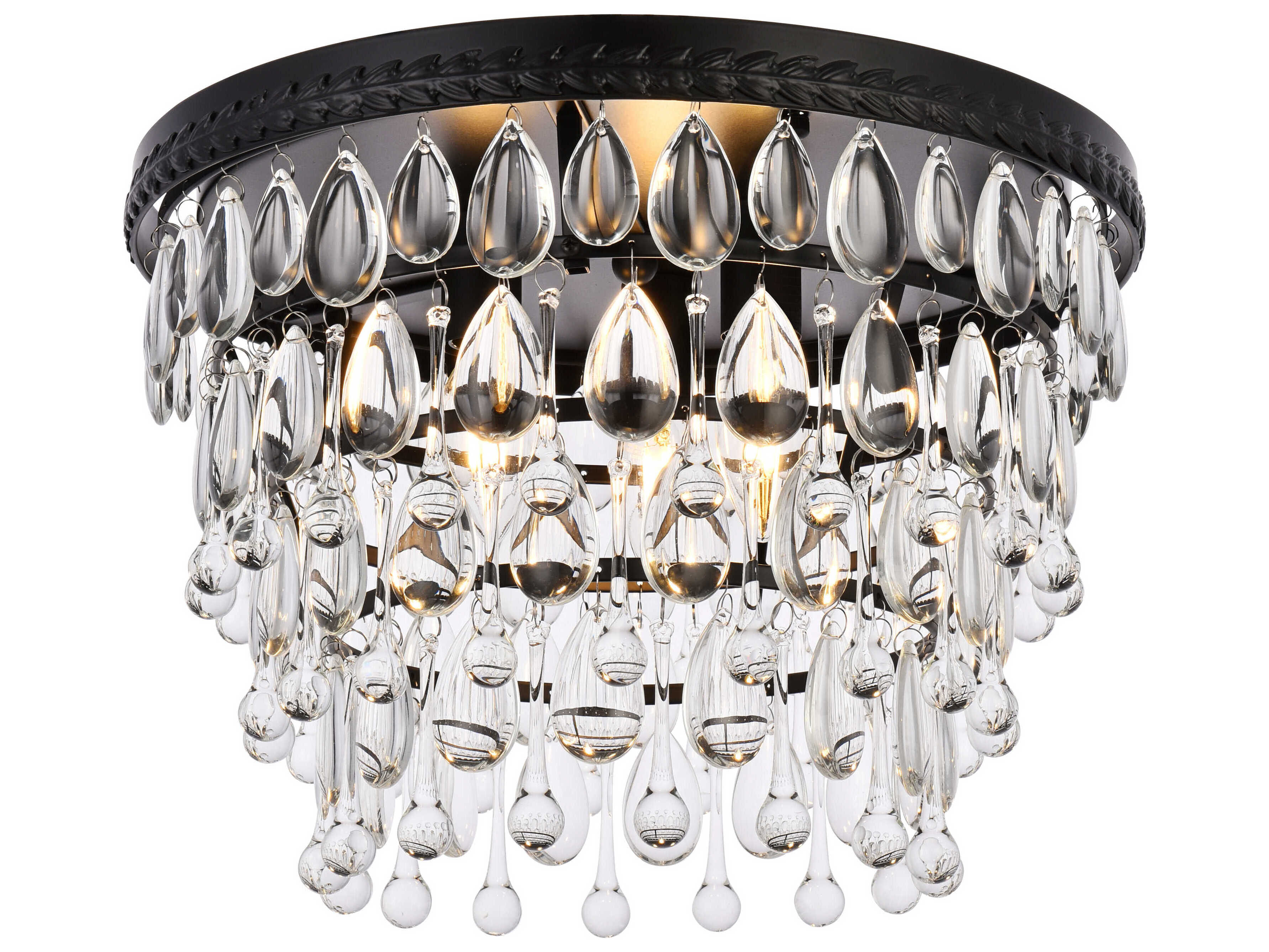 Elegant Lighting Nordic 3-Light Black And Clear Crystal Glass Flush Mount