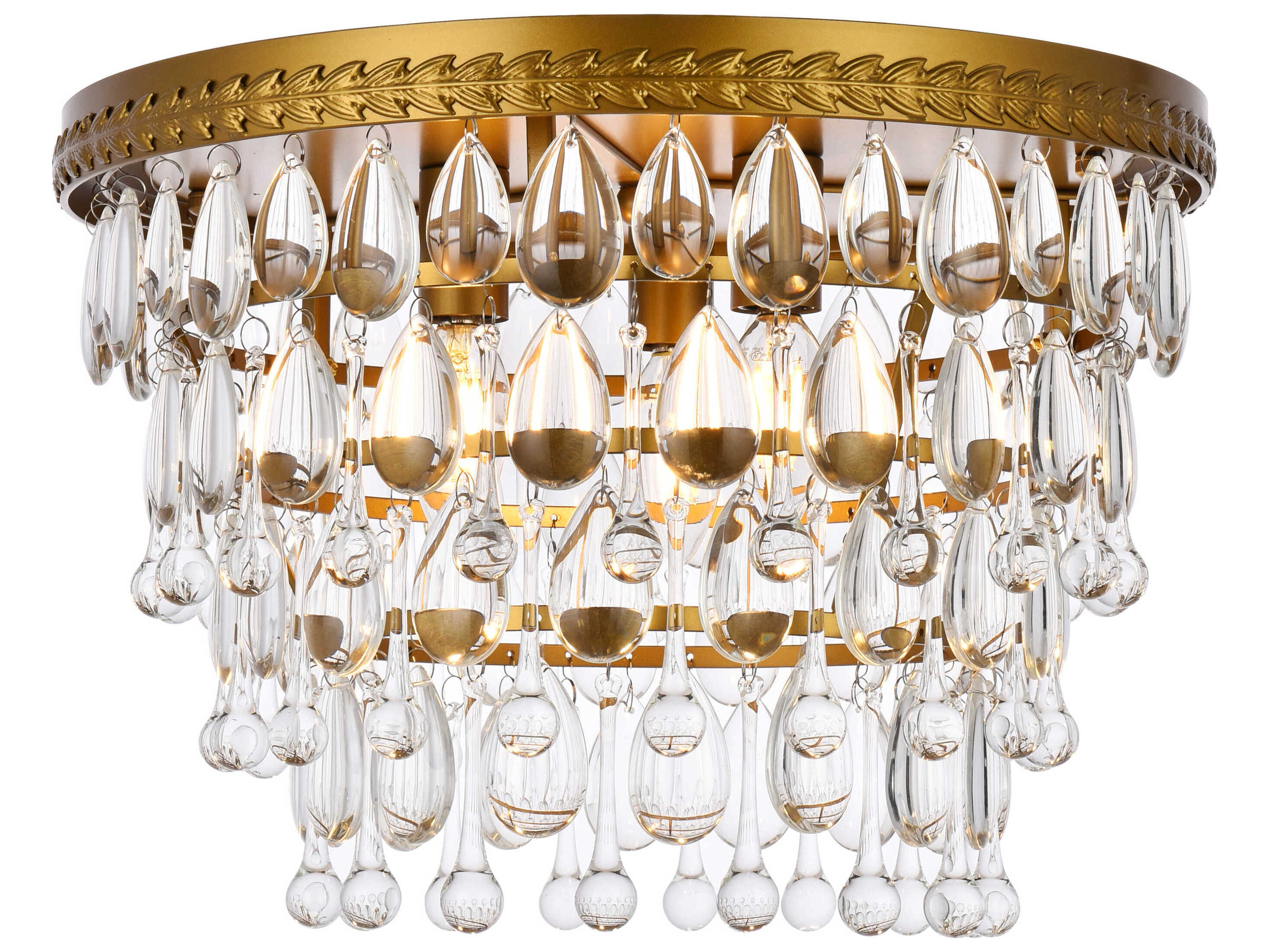 Elegant Lighting Nordic 3-Light Brass And Clear Crystal Glass Flush Mount