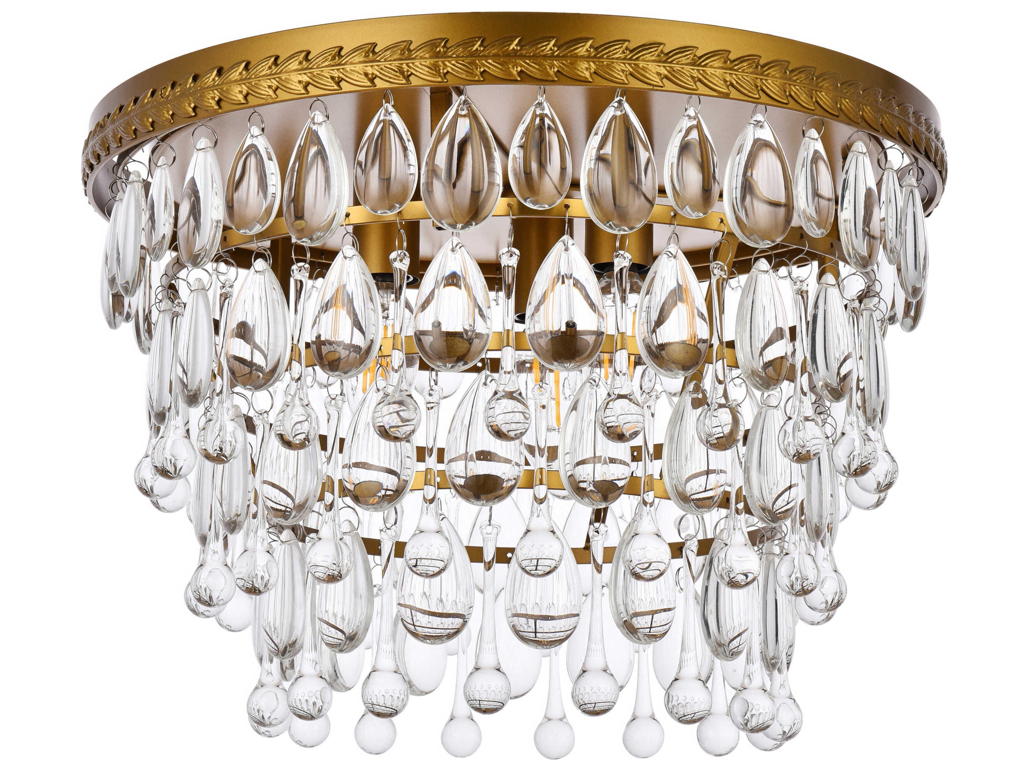 Elegant Lighting Nordic 3-Light Brass And Clear Crystal Glass Flush Mount