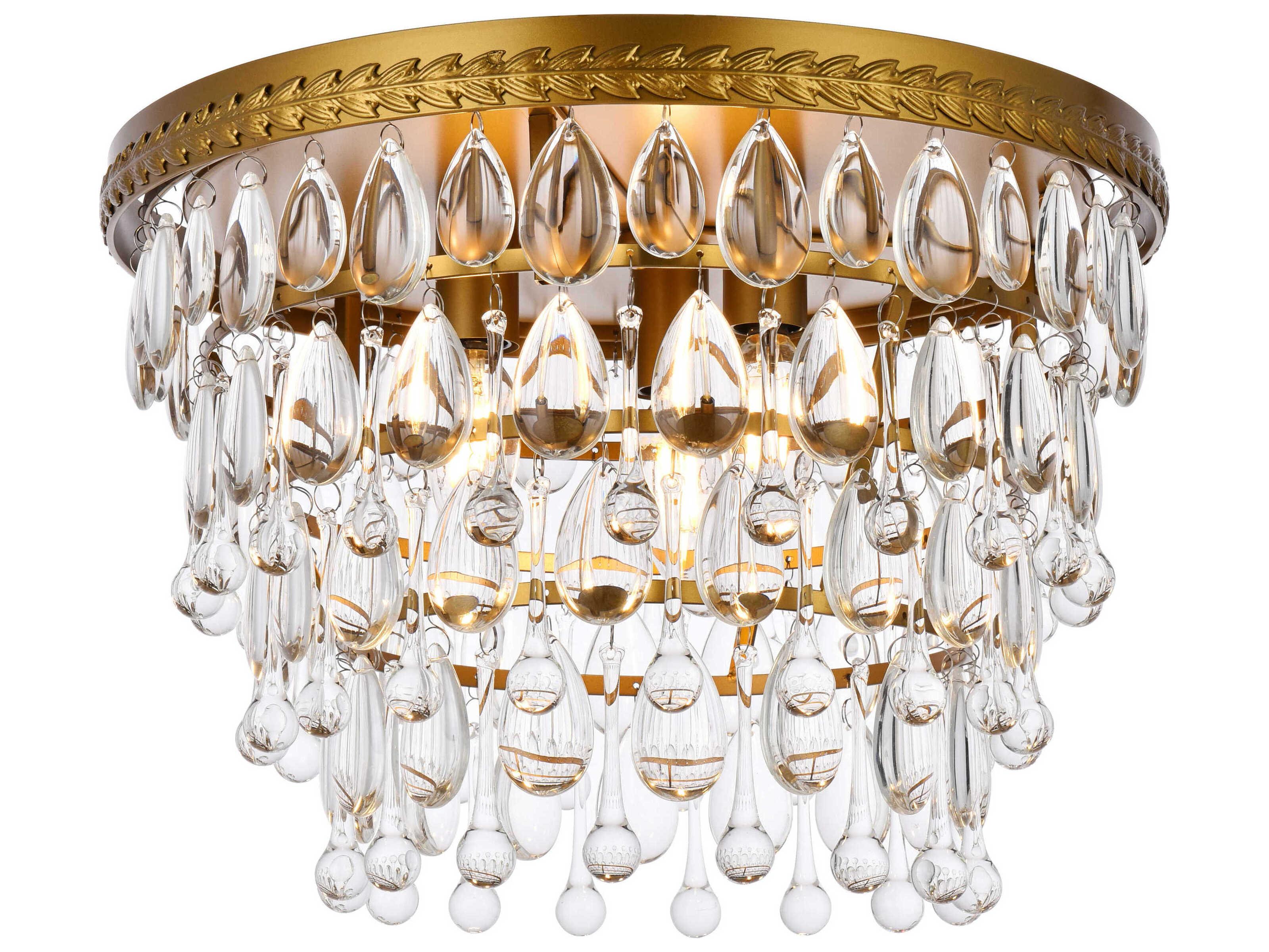 Elegant Lighting Nordic 3-Light Brass And Clear Crystal Glass Flush Mount