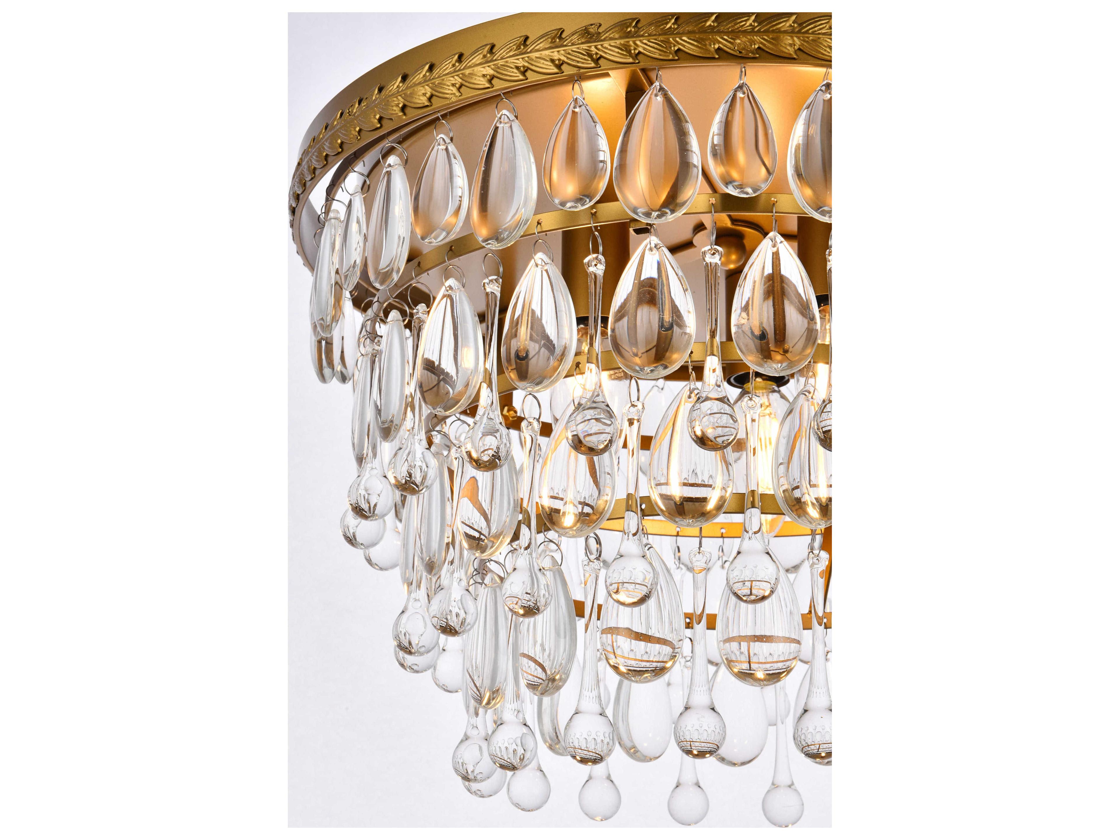 Elegant Lighting Nordic 3-Light Brass And Clear Crystal Glass Flush Mount
