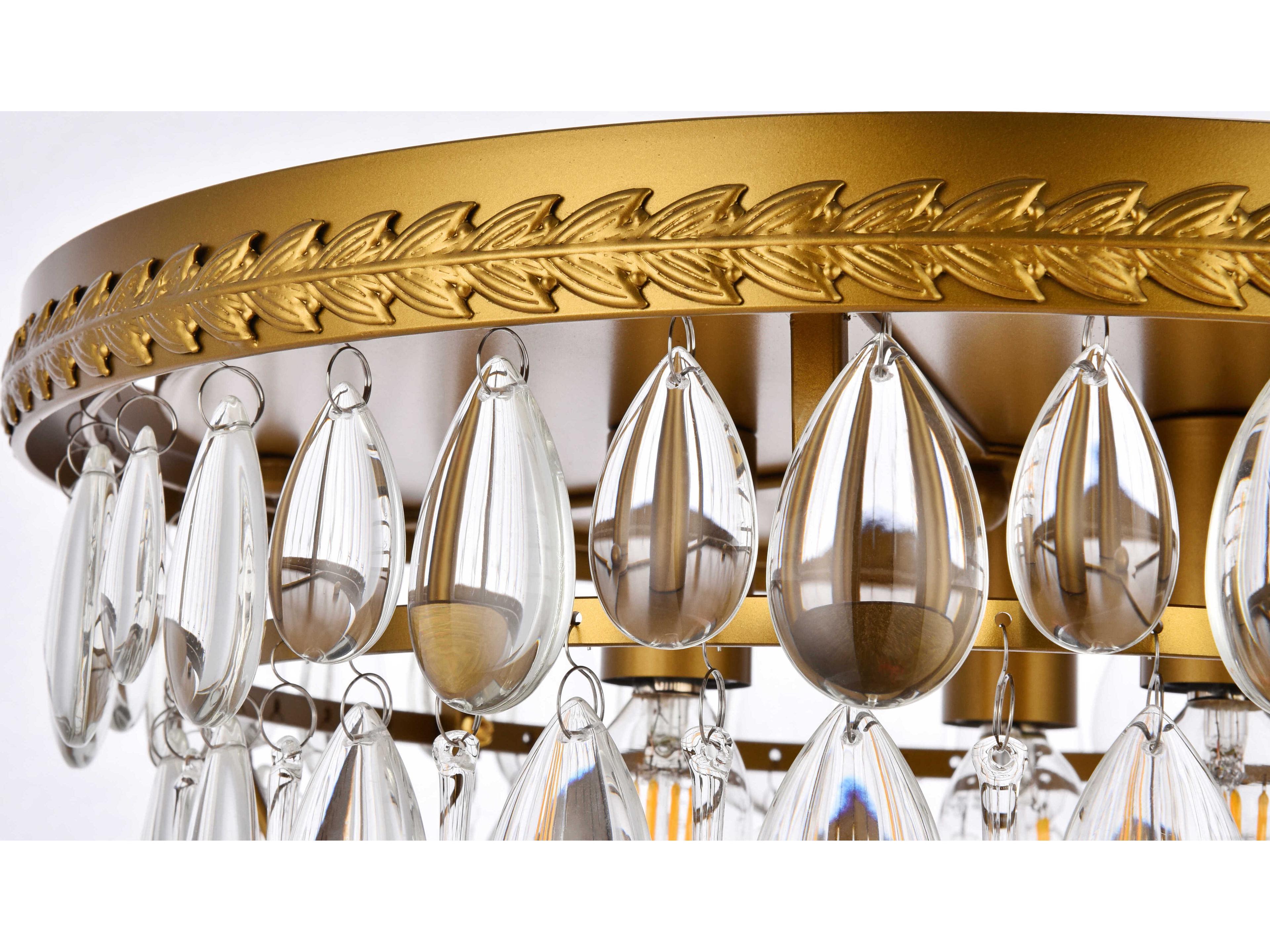 Elegant Lighting Nordic 3-Light Brass And Clear Crystal Glass Flush Mount