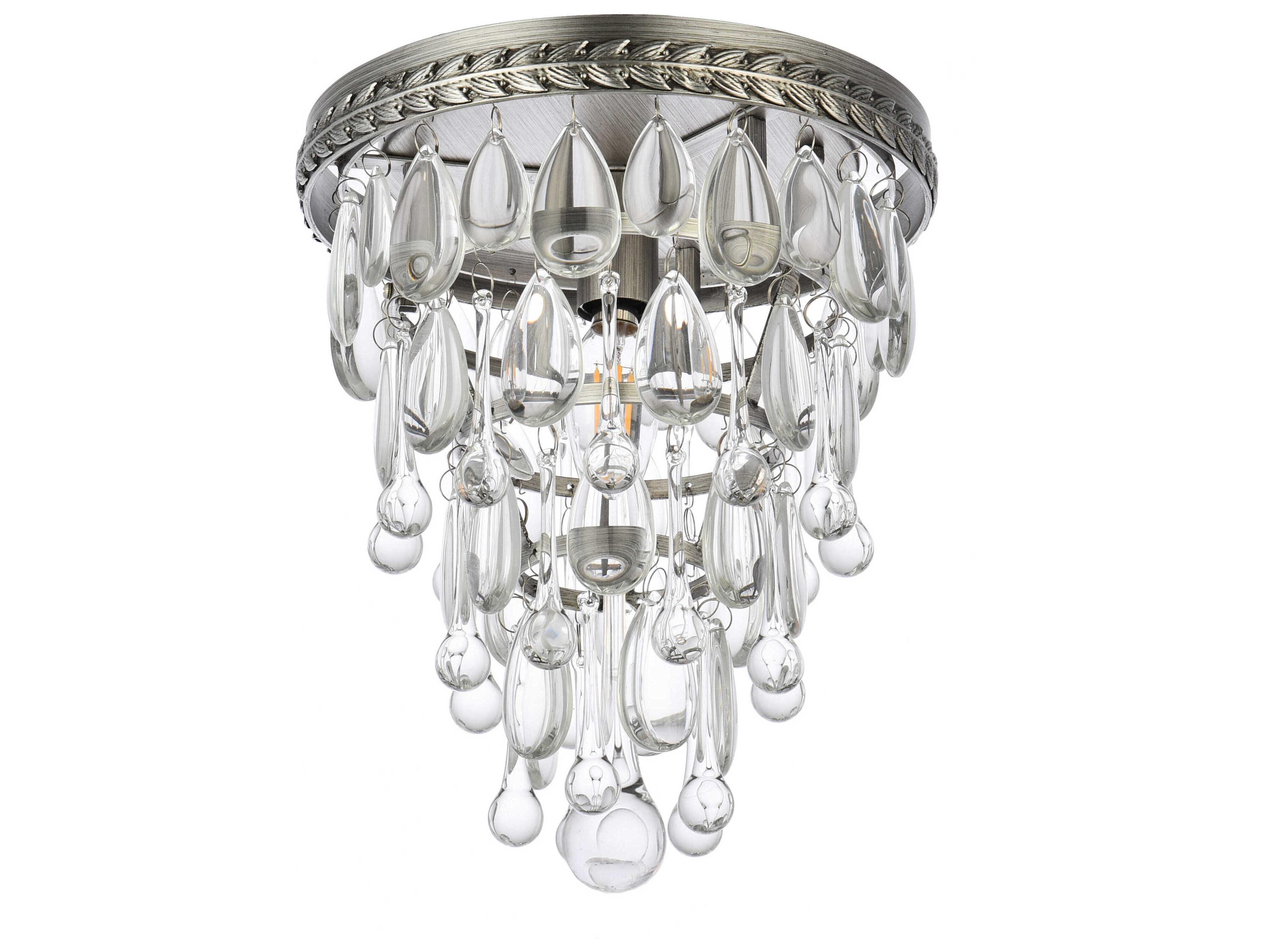 Elegant Lighting Nordic 1-Light Antique Silver Clear Crystal Flush Mount