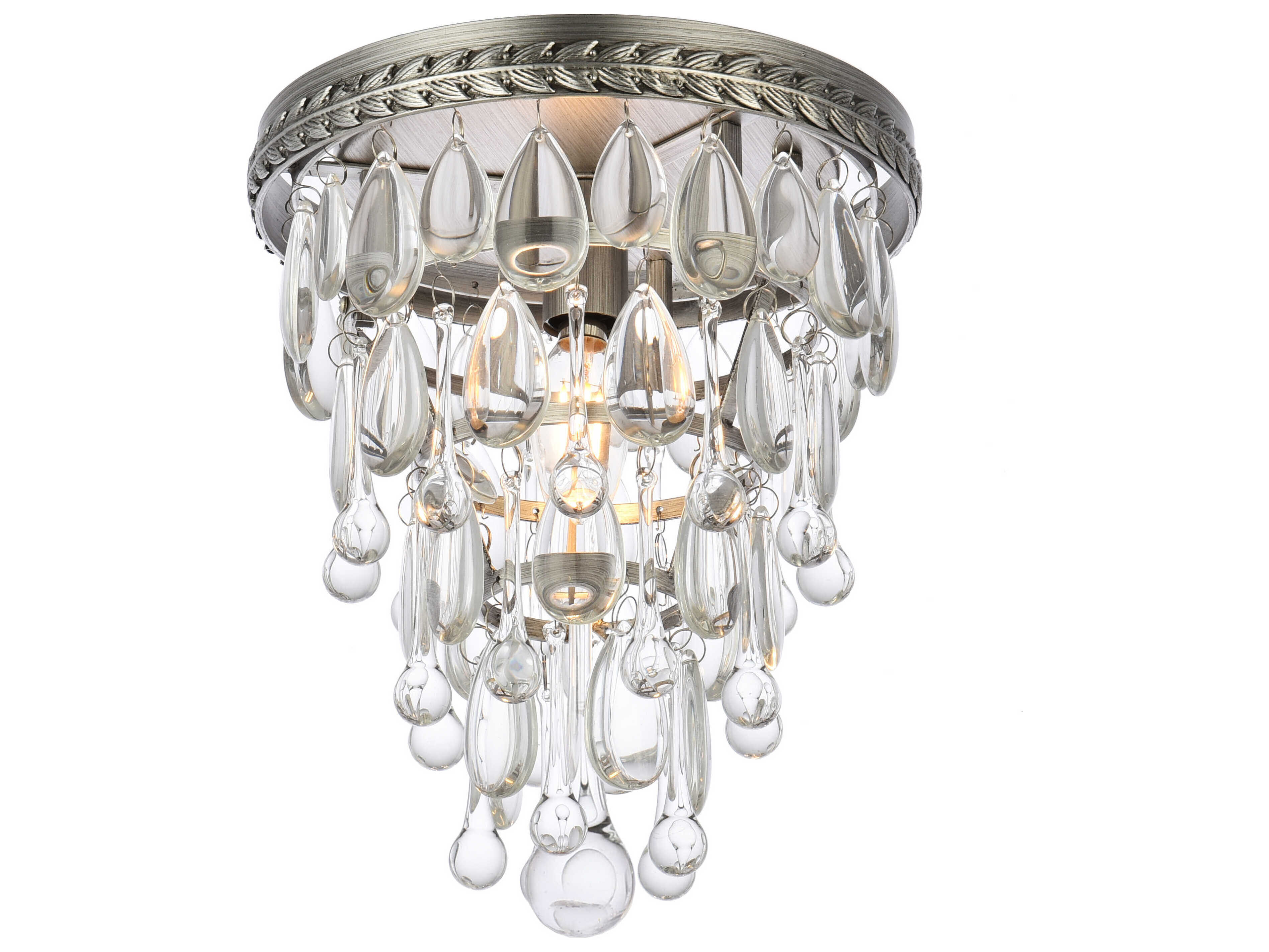 Elegant Lighting Nordic 1-Light Antique Silver Clear Crystal Flush Mount