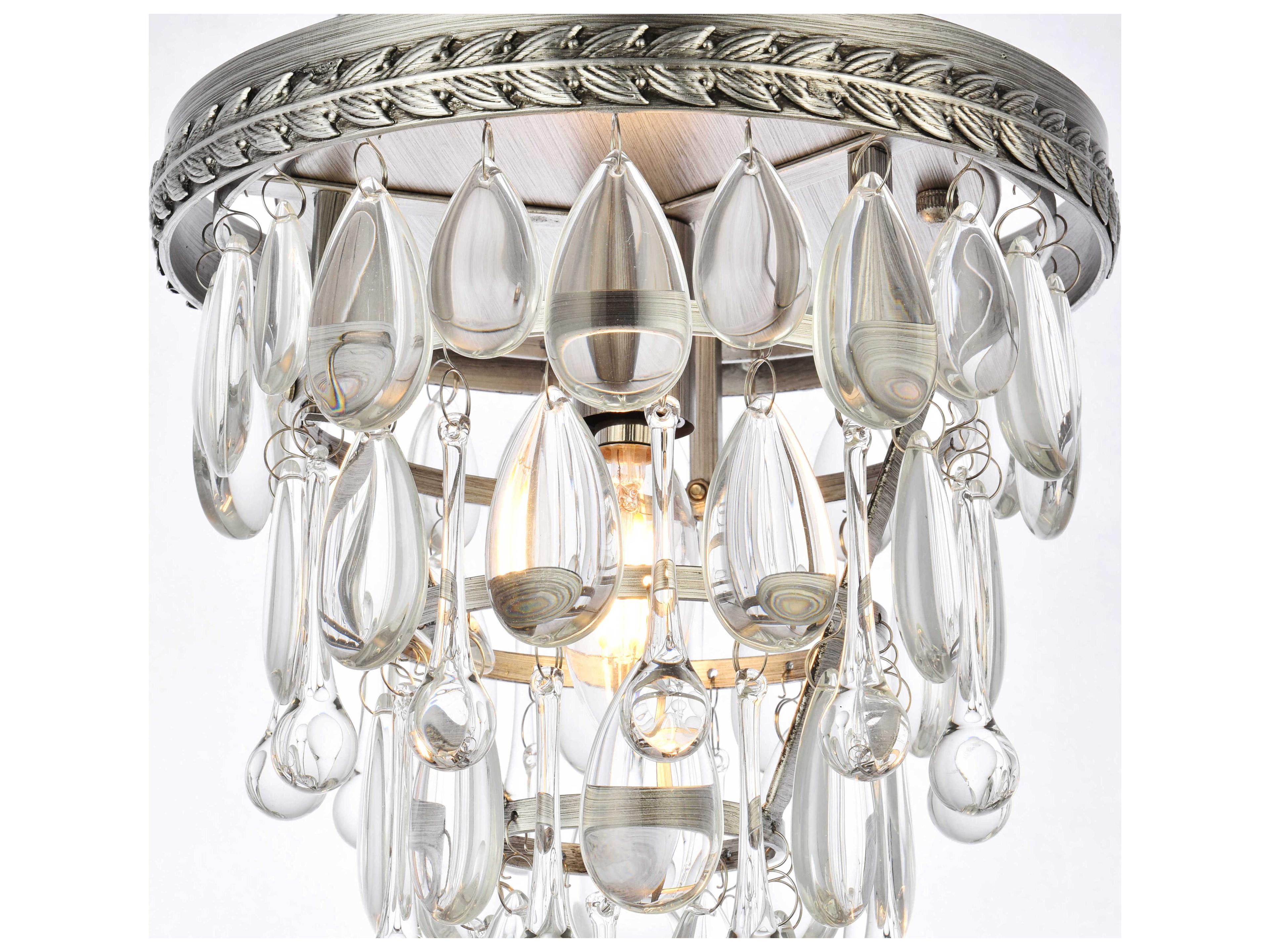 Elegant Lighting Nordic 1-Light Antique Silver Clear Crystal Flush Mount
