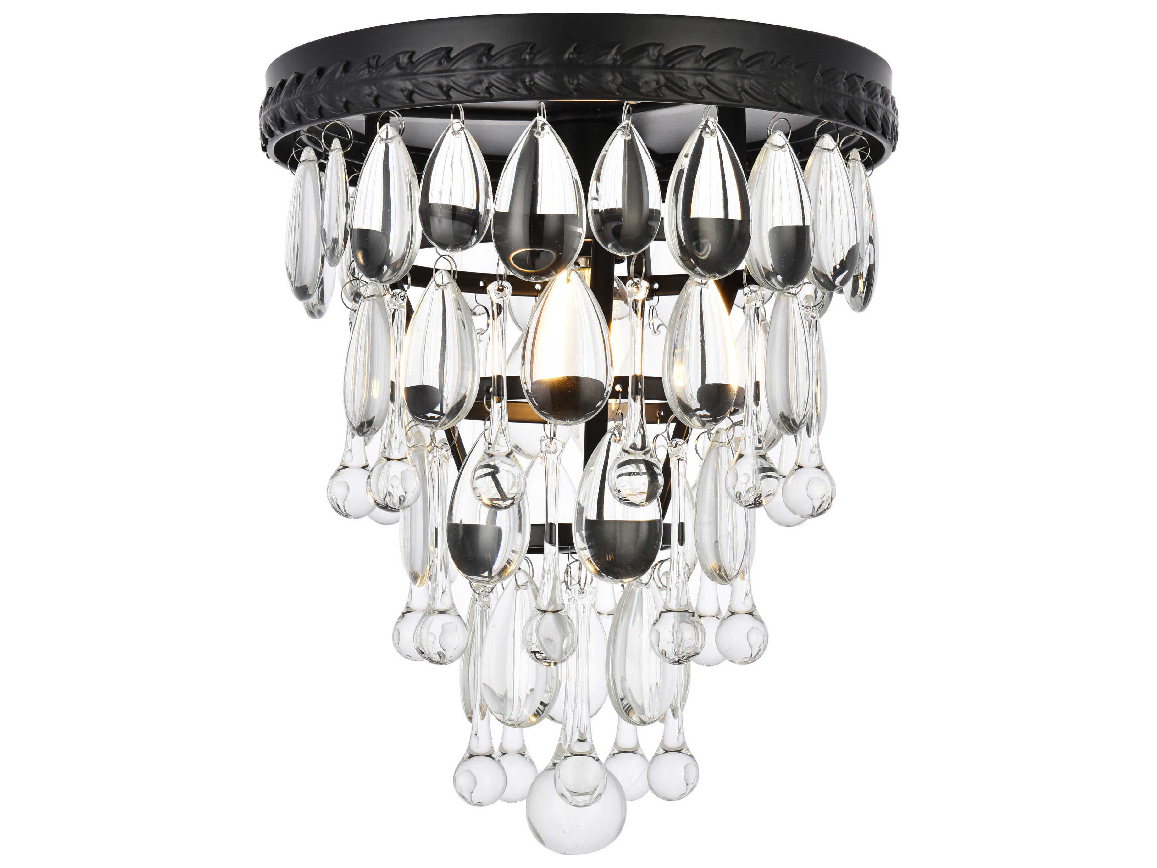Elegant Lighting Nordic 1-Light Black And Clear Crystal Glass Flush Mount