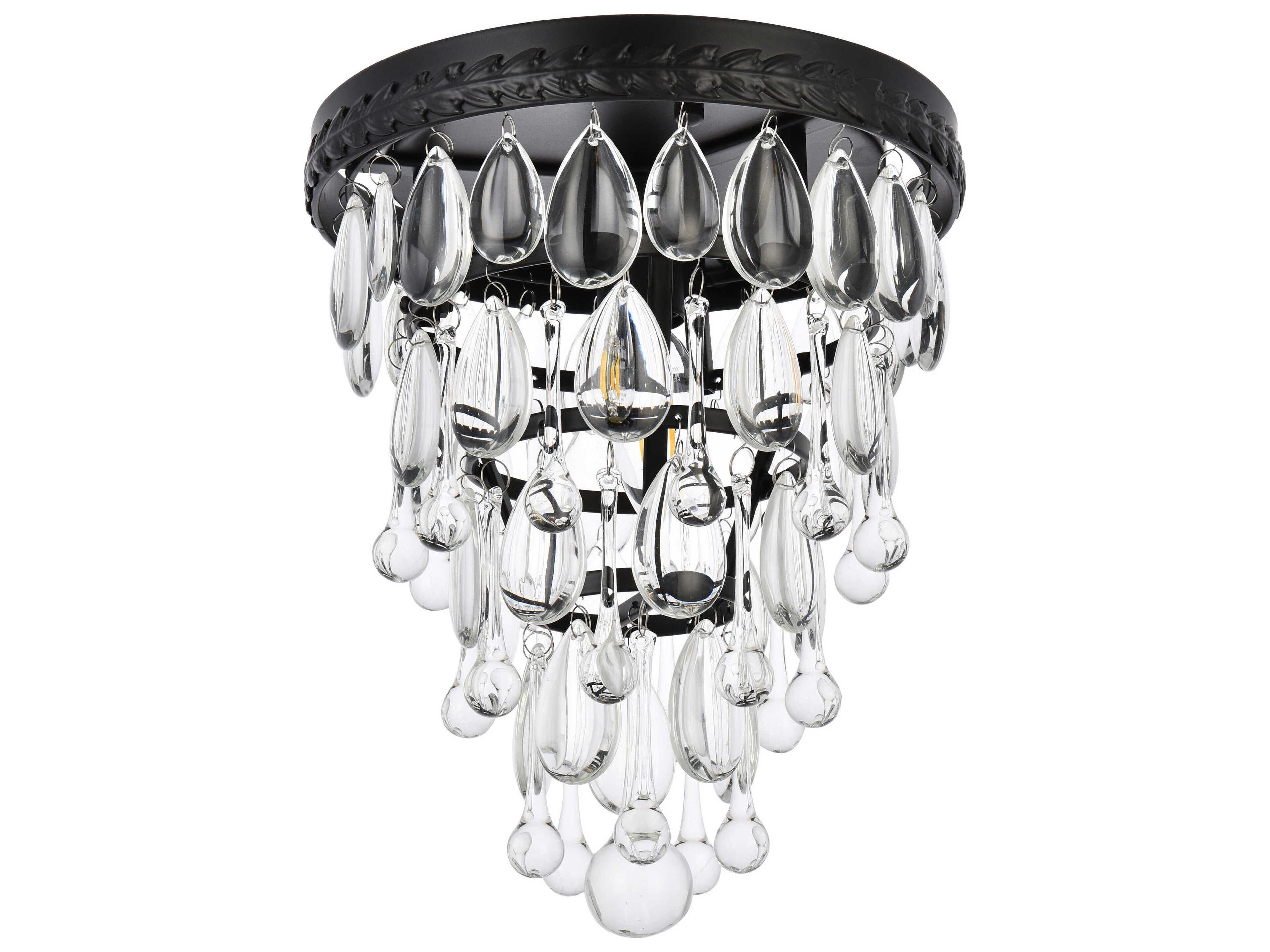 Elegant Lighting Nordic 1-Light Black And Clear Crystal Glass Flush Mount