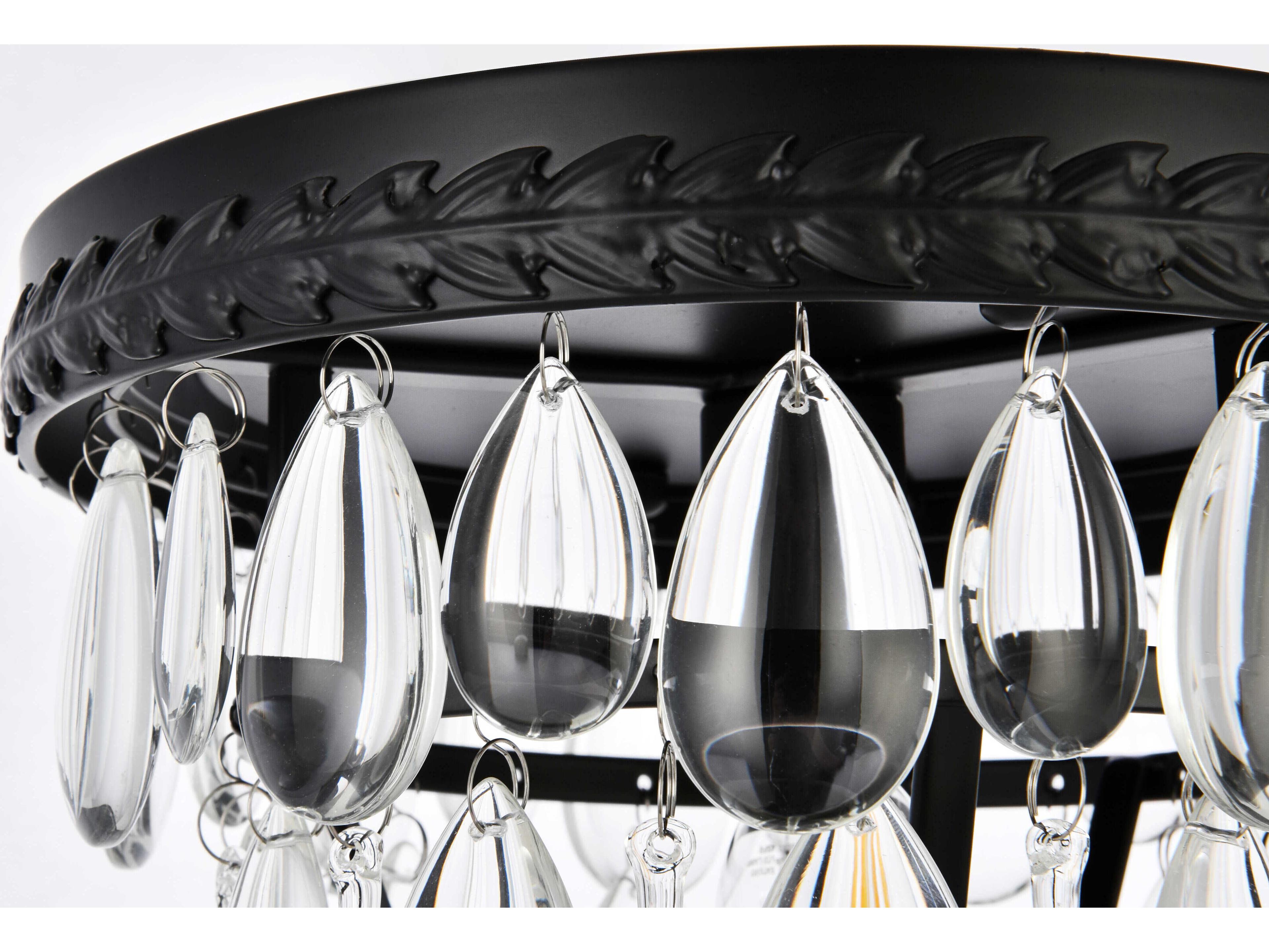 Elegant Lighting Nordic 1-Light Black And Clear Crystal Glass Flush Mount