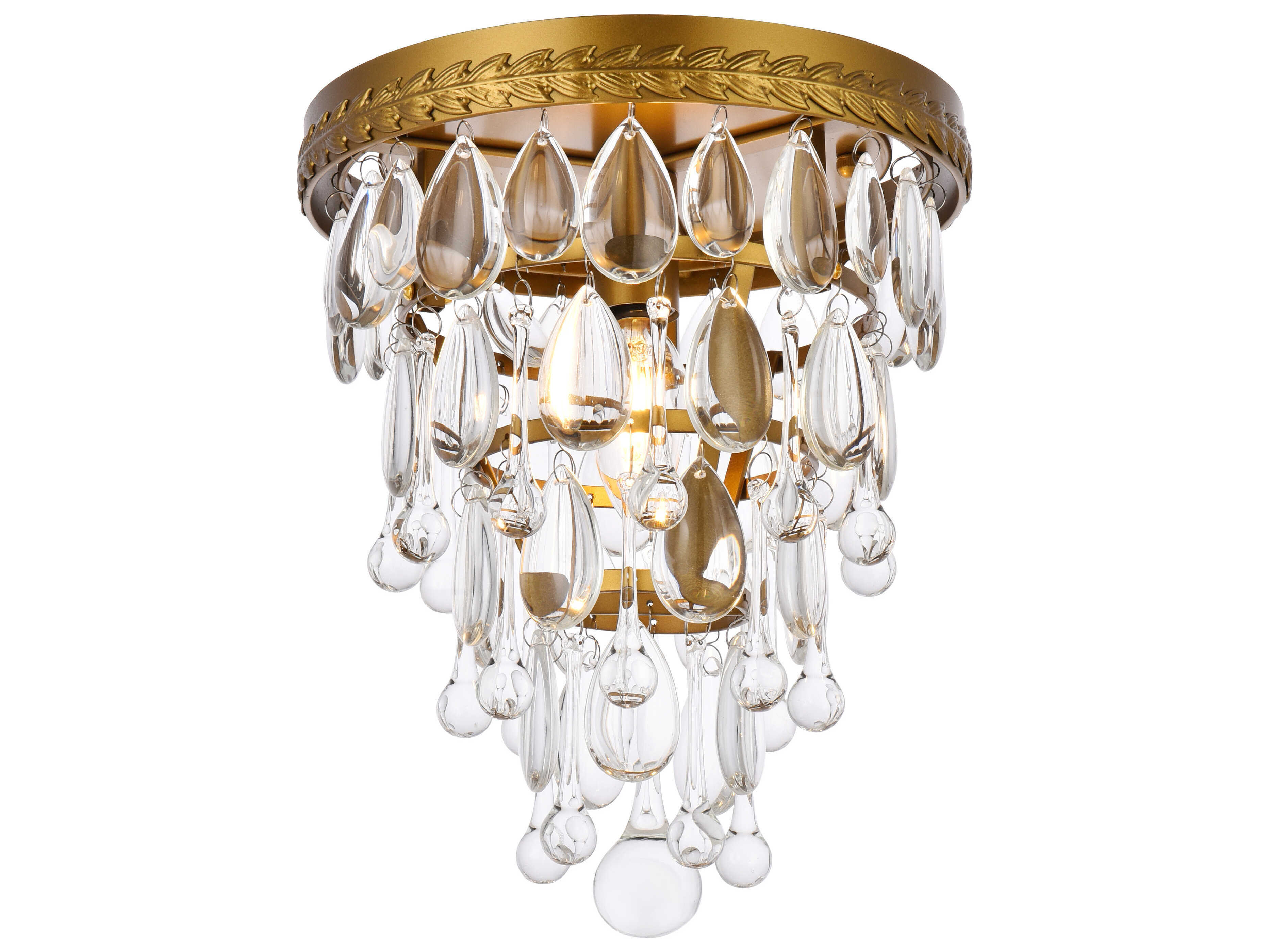 Elegant Lighting Nordic 1-Light Brass And Clear Crystal Glass Flush Mount