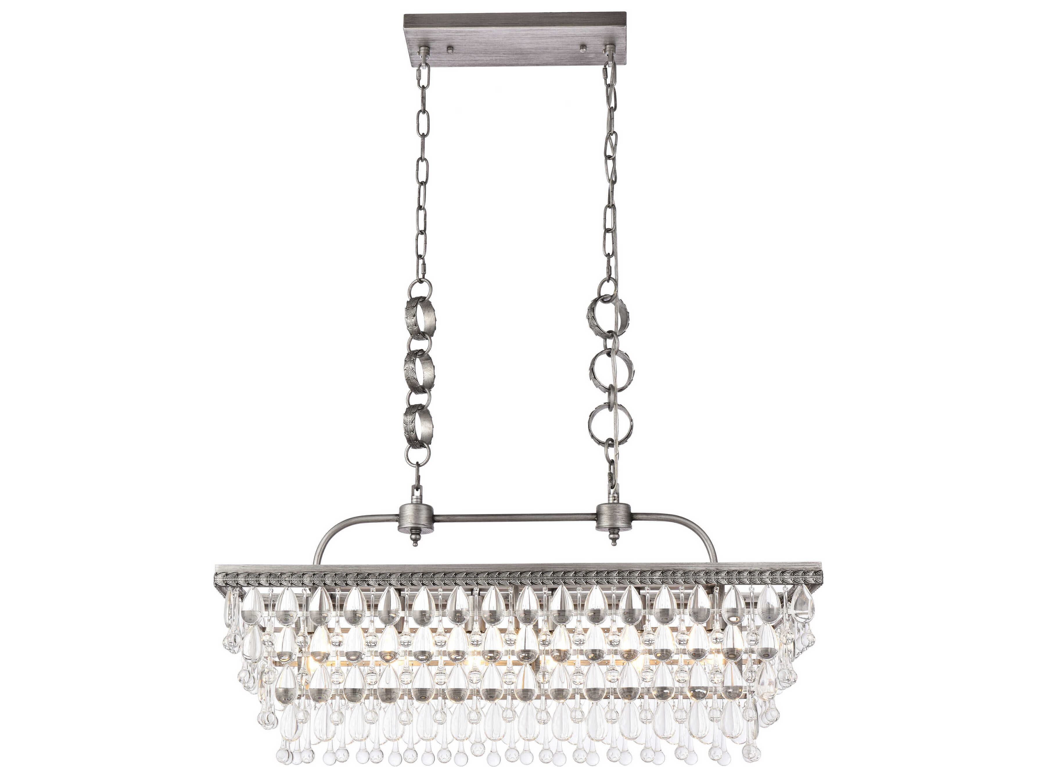 Elegant Lighting Nordic 6-Light Antique Silver Crystal Glass Linear Island Pendant