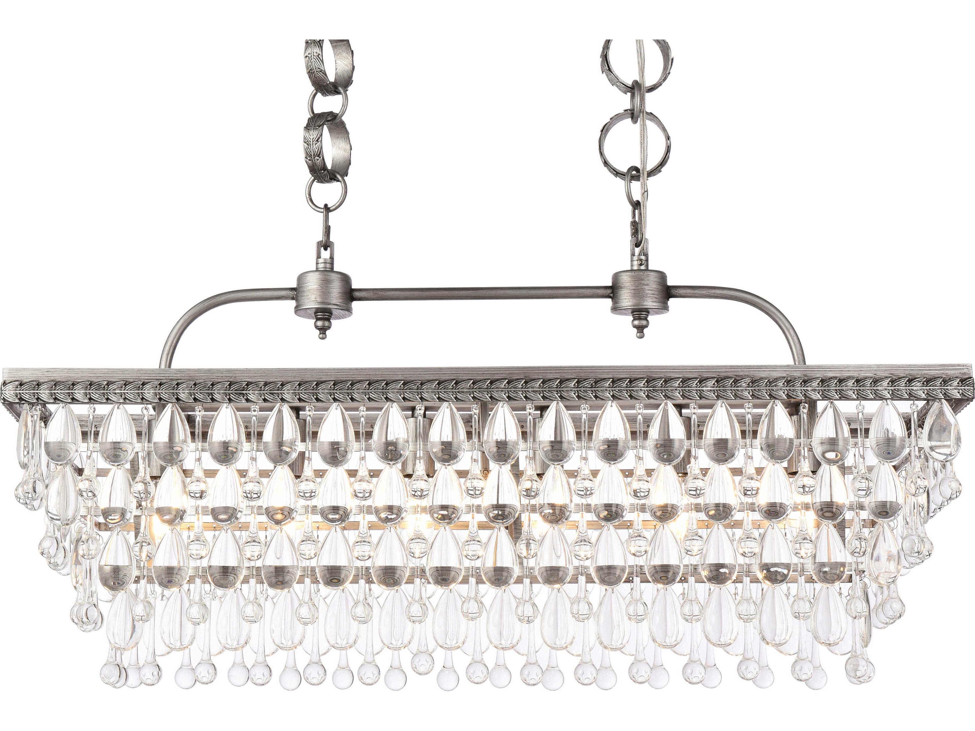 Elegant Lighting Nordic 6-Light Antique Silver Crystal Glass Linear Island Pendant