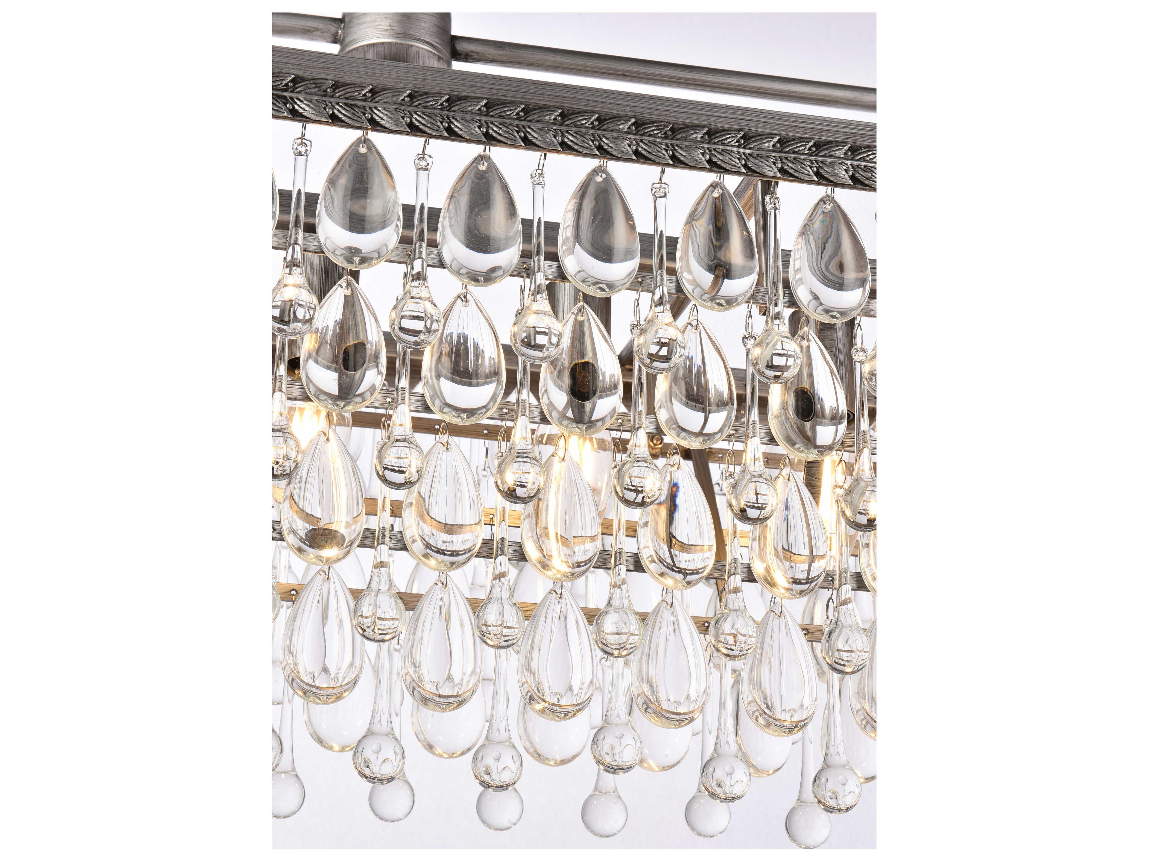 Elegant Lighting Nordic 6-Light Antique Silver Crystal Glass Linear Island Pendant