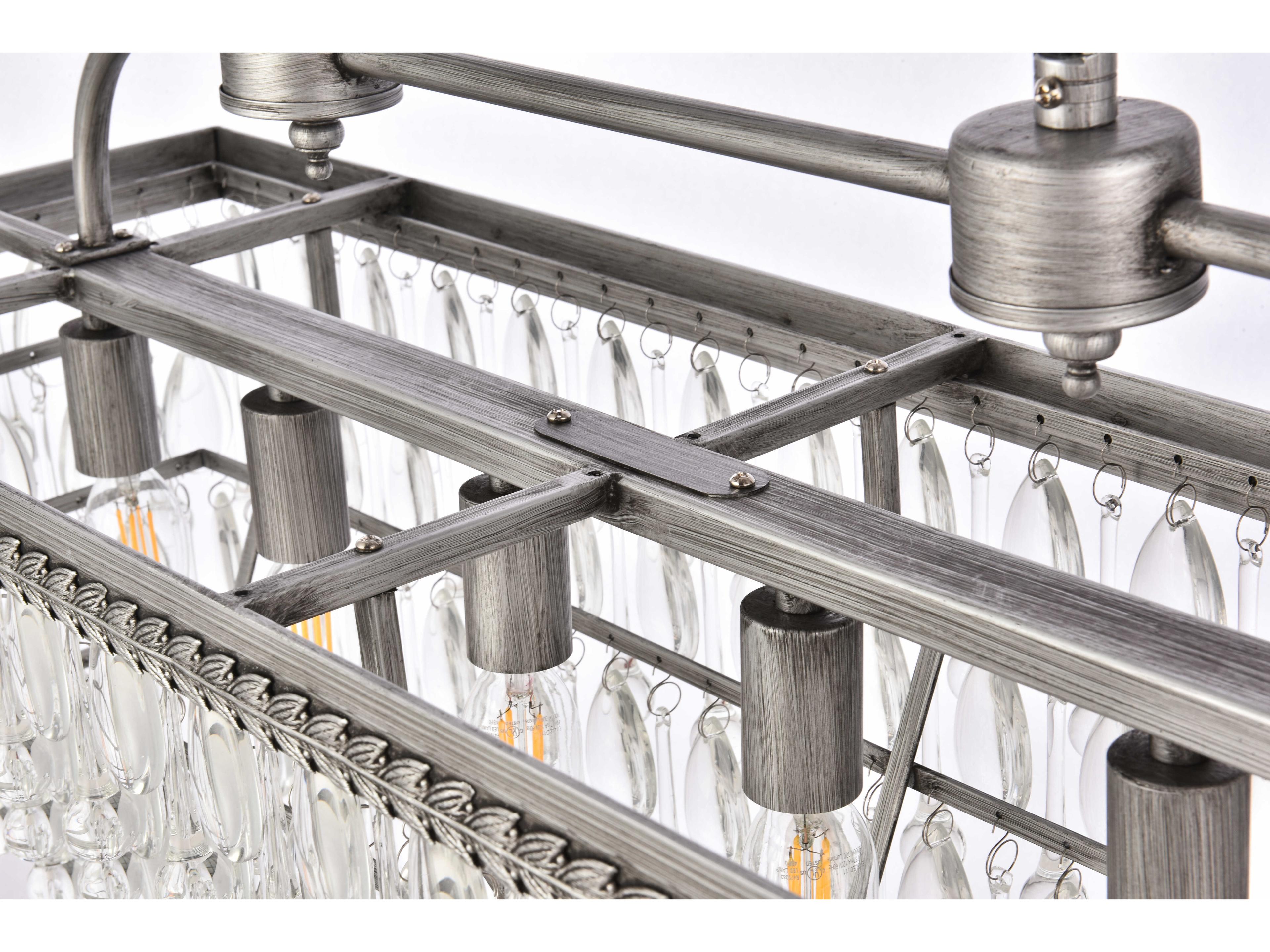 Elegant Lighting Nordic 6-Light Antique Silver Crystal Glass Linear Island Pendant