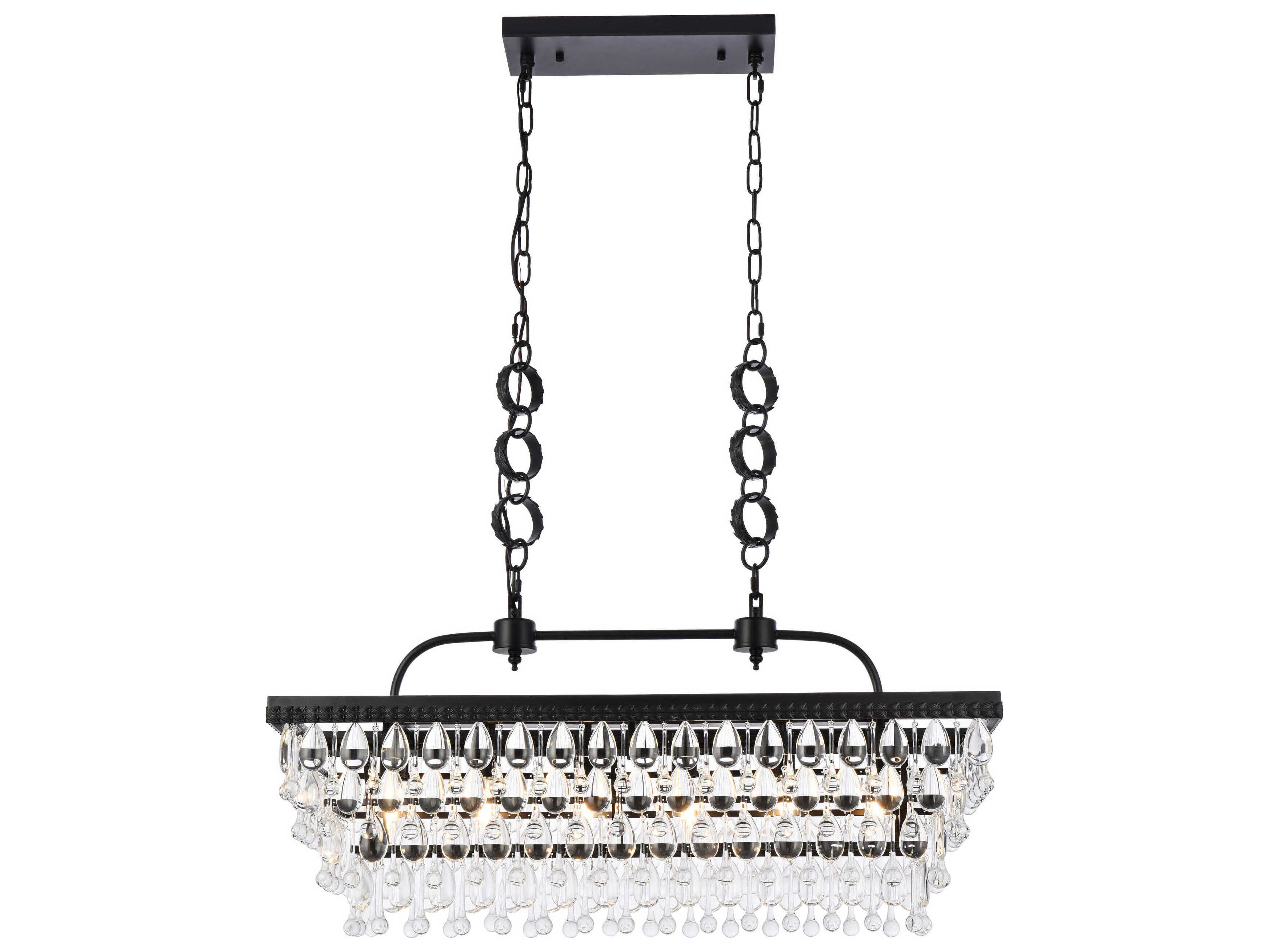 Elegant Lighting Nordic 6-Light Black Crystal Glass Linear Island Pendant