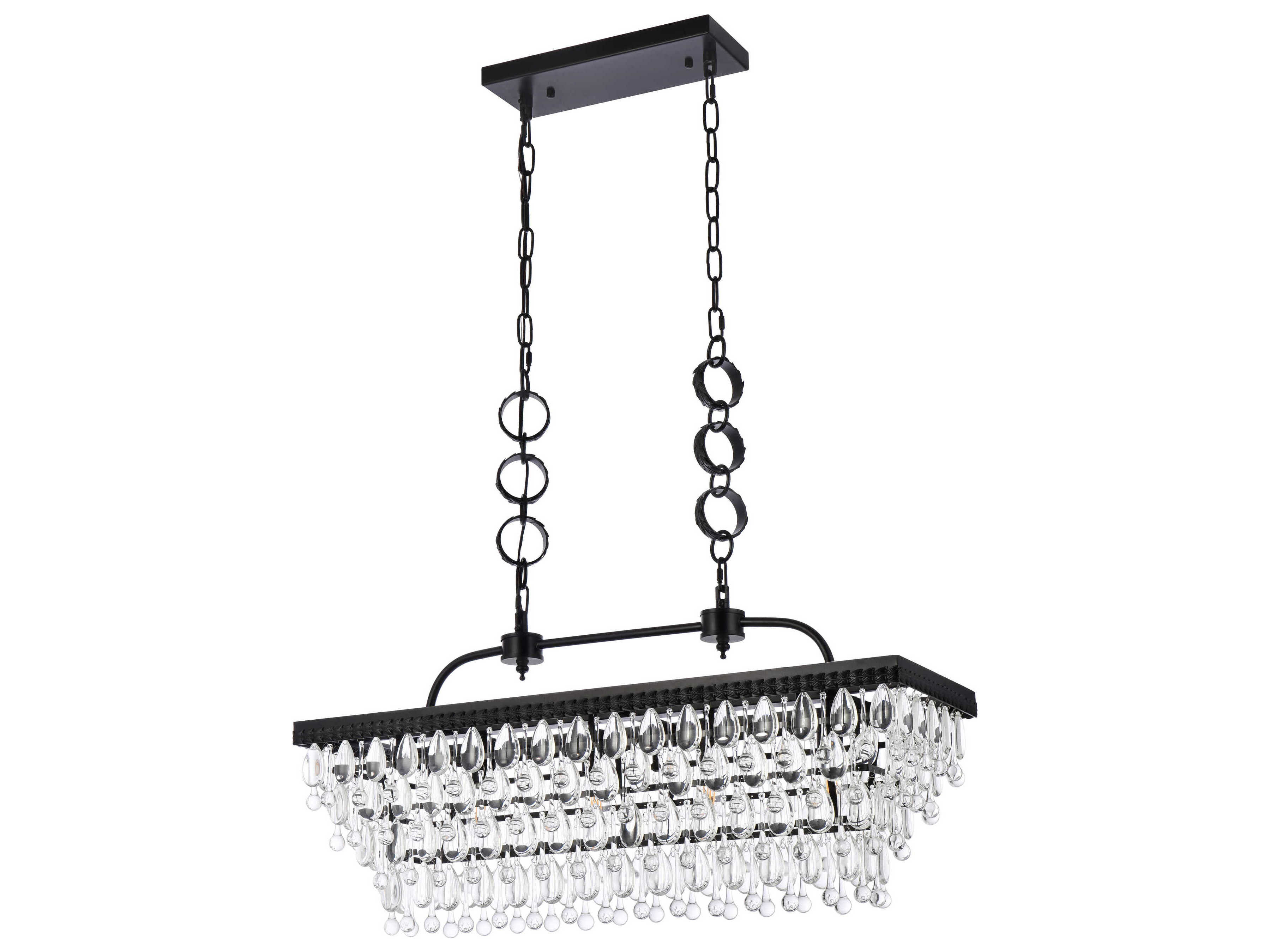 Elegant Lighting Nordic 6-Light Black Crystal Glass Linear Island Pendant