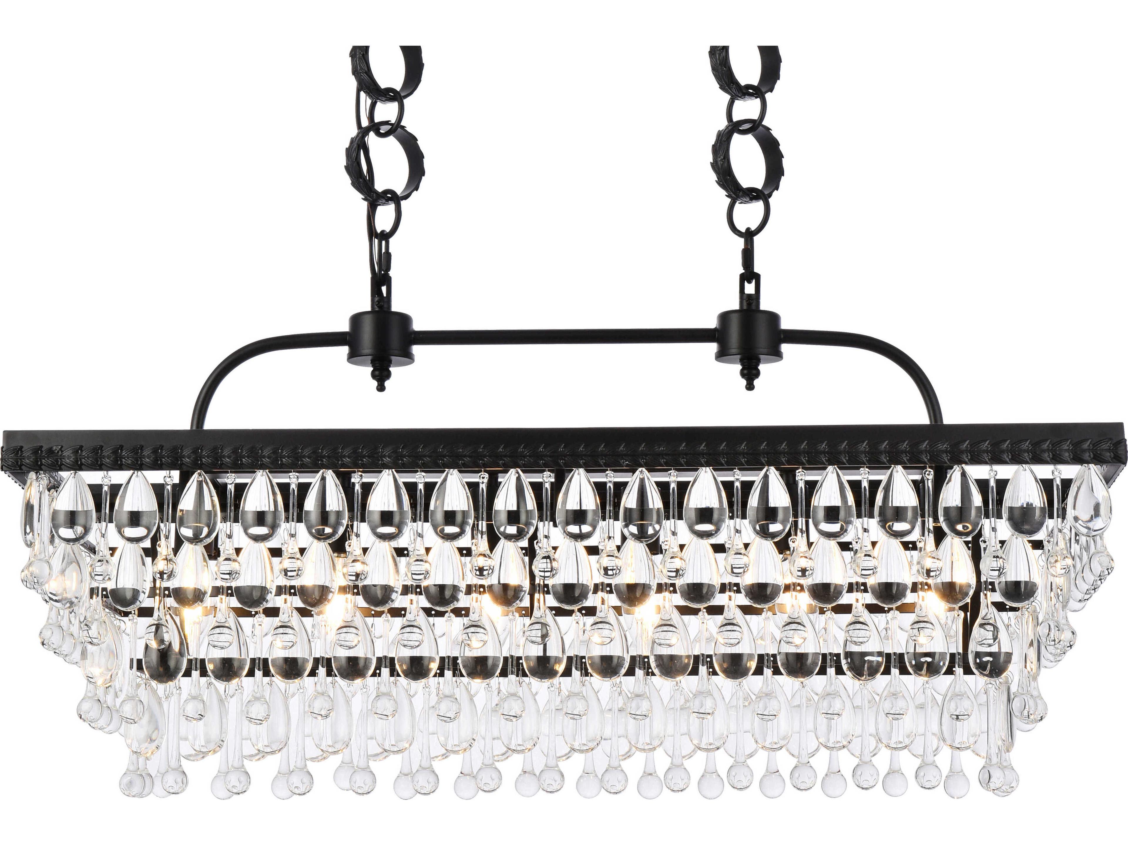 Elegant Lighting Nordic 6-Light Black Crystal Glass Linear Island Pendant