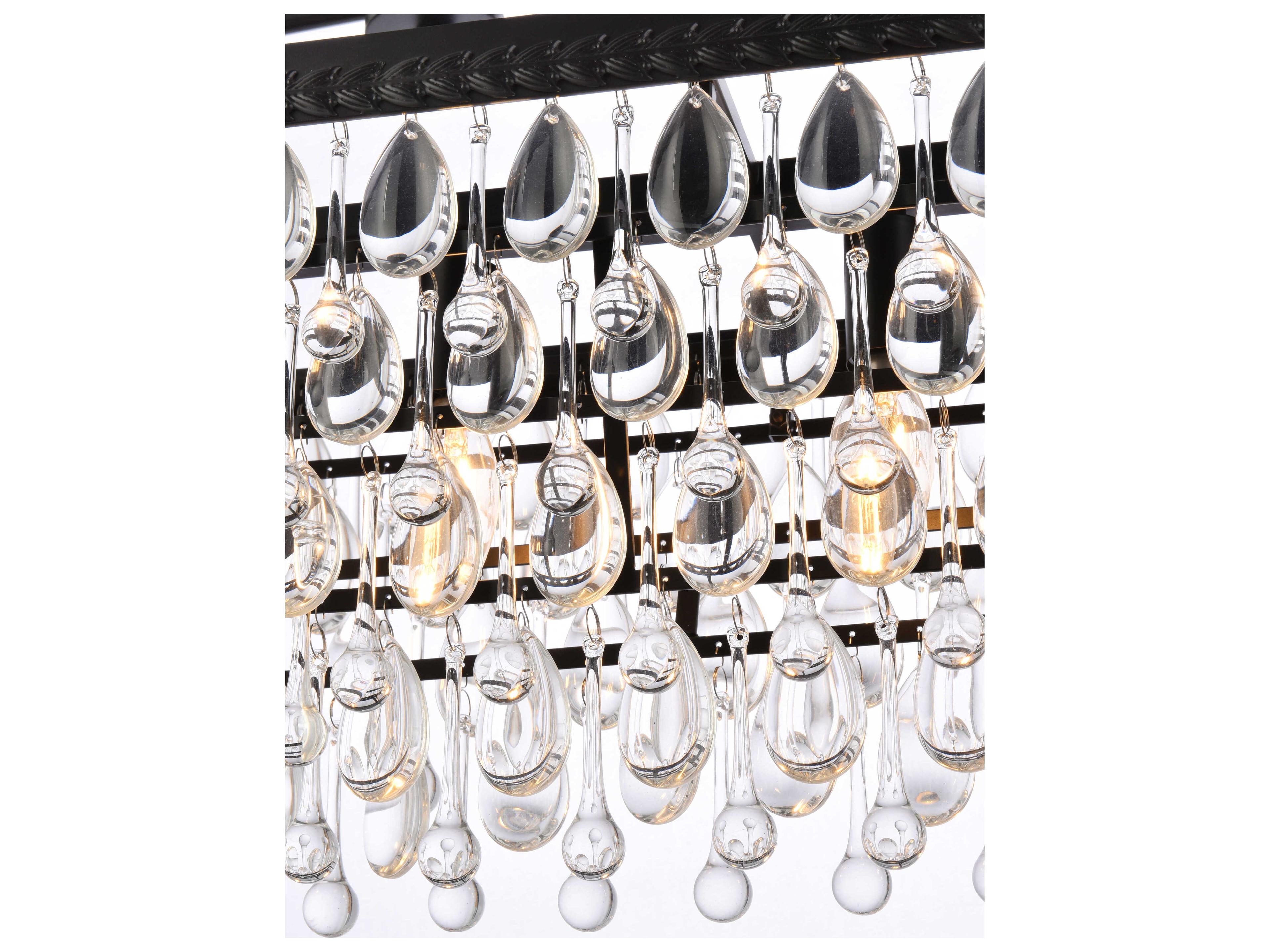 Elegant Lighting Nordic 6-Light Black Crystal Glass Linear Island Pendant