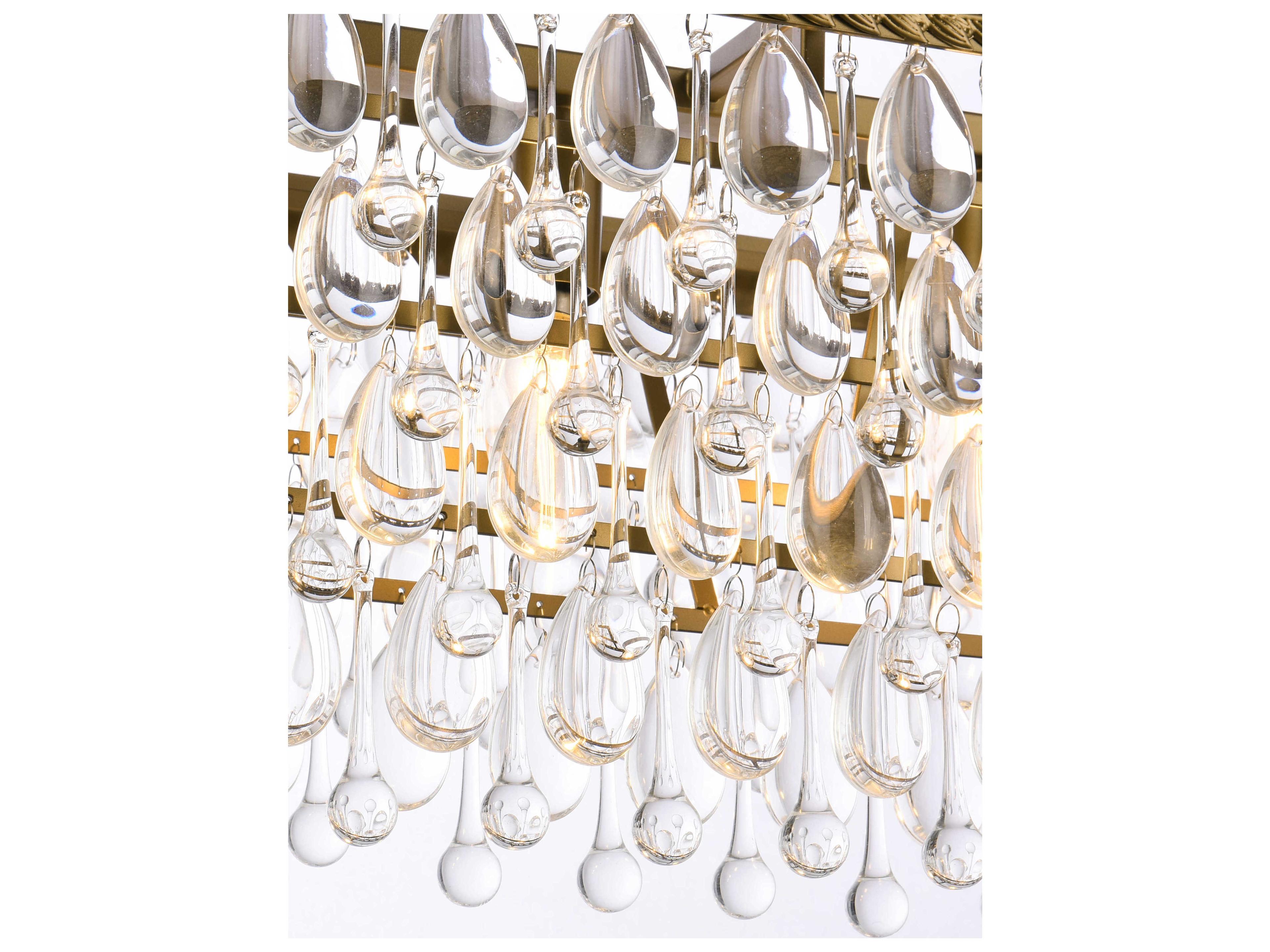 Elegant Lighting Nordic 6-Light Brass Crystal Glass Linear Island Pendant