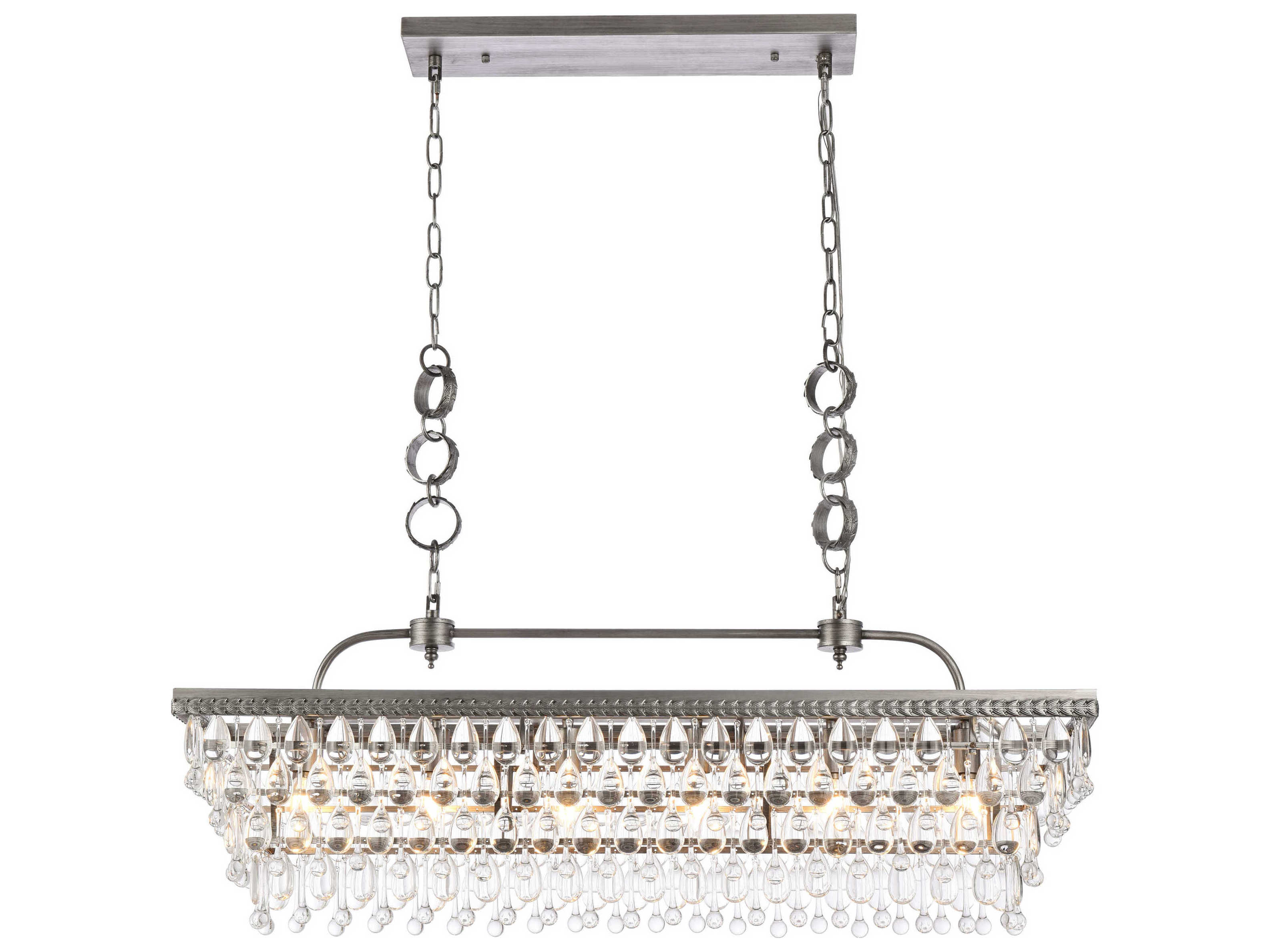 Elegant Lighting Nordic 6-Light Antique Silver Crystal Glass Linear Island Pendant