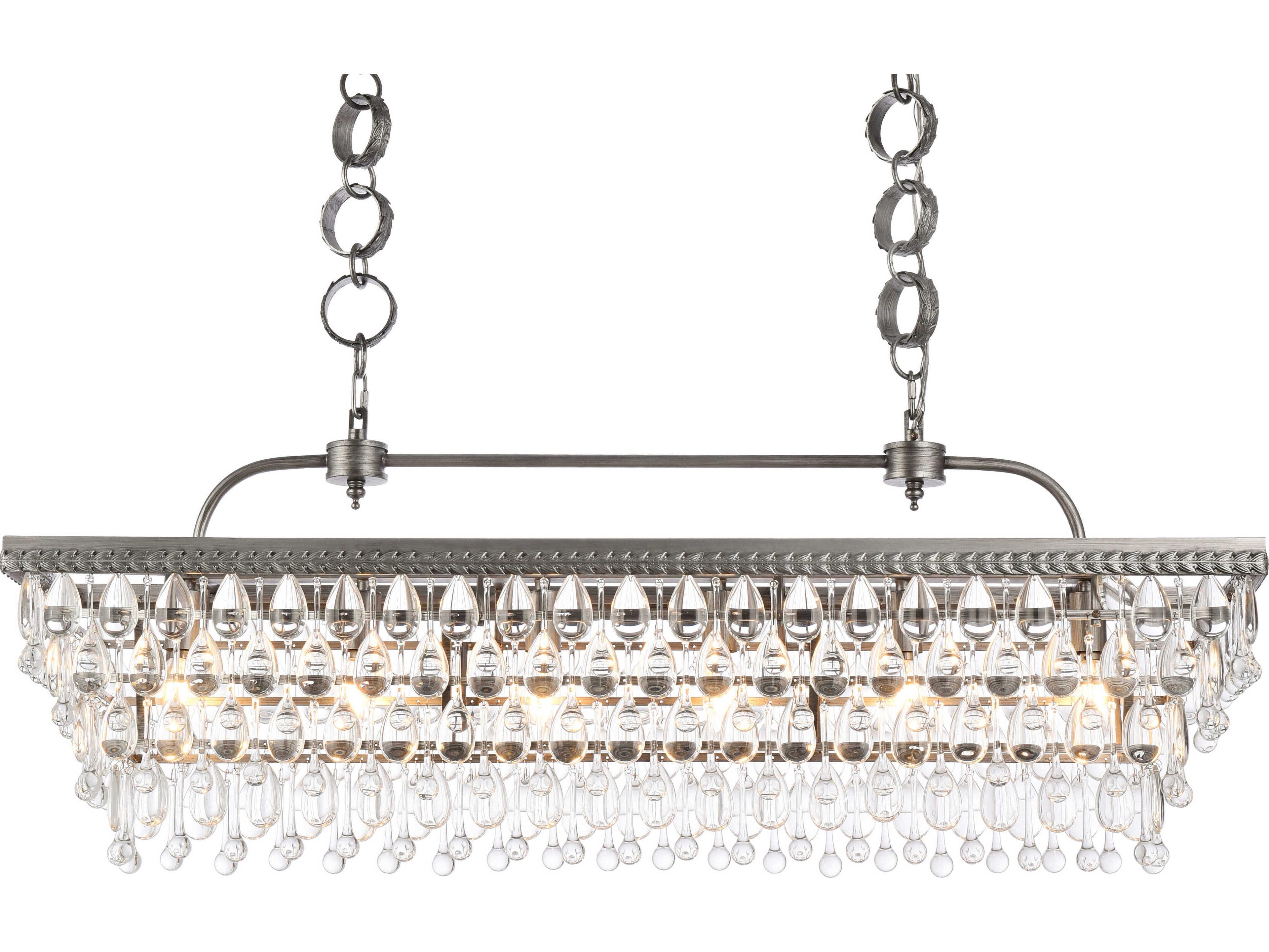 Elegant Lighting Nordic 6-Light Antique Silver Crystal Glass Linear Island Pendant