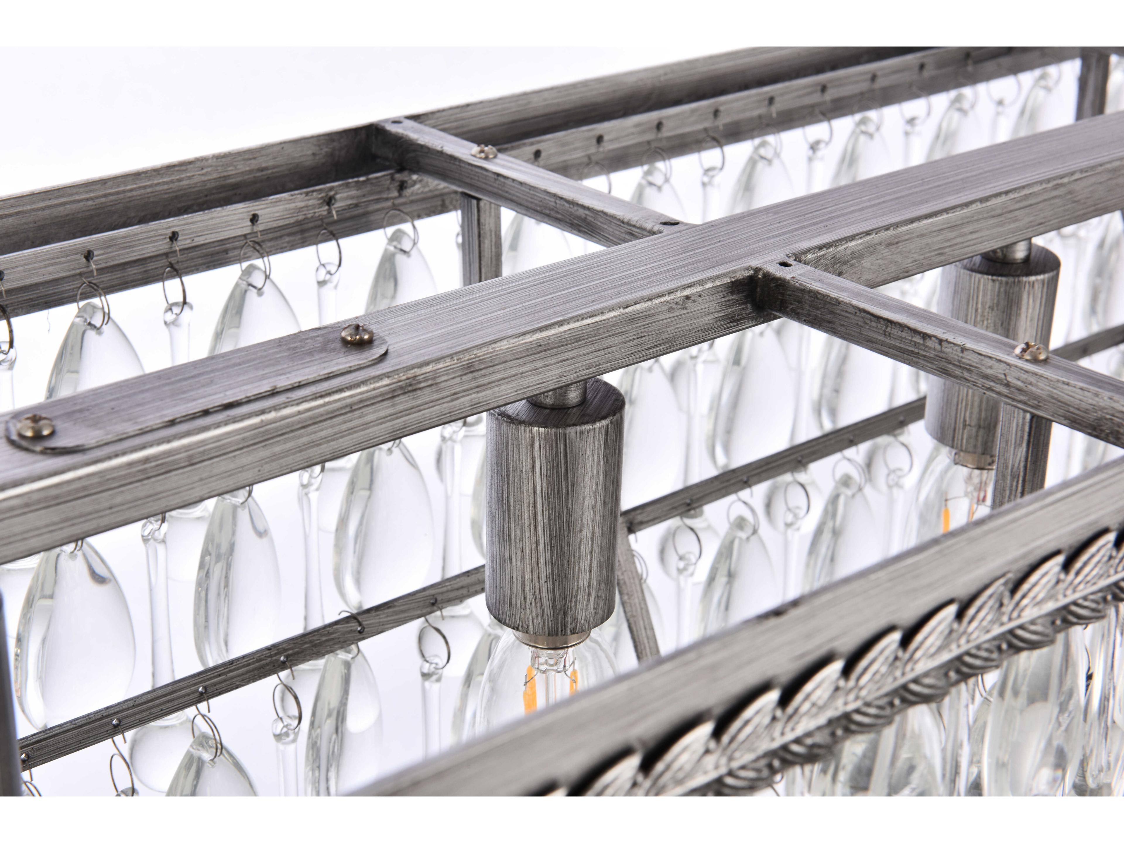 Elegant Lighting Nordic 6-Light Antique Silver Crystal Glass Linear Island Pendant