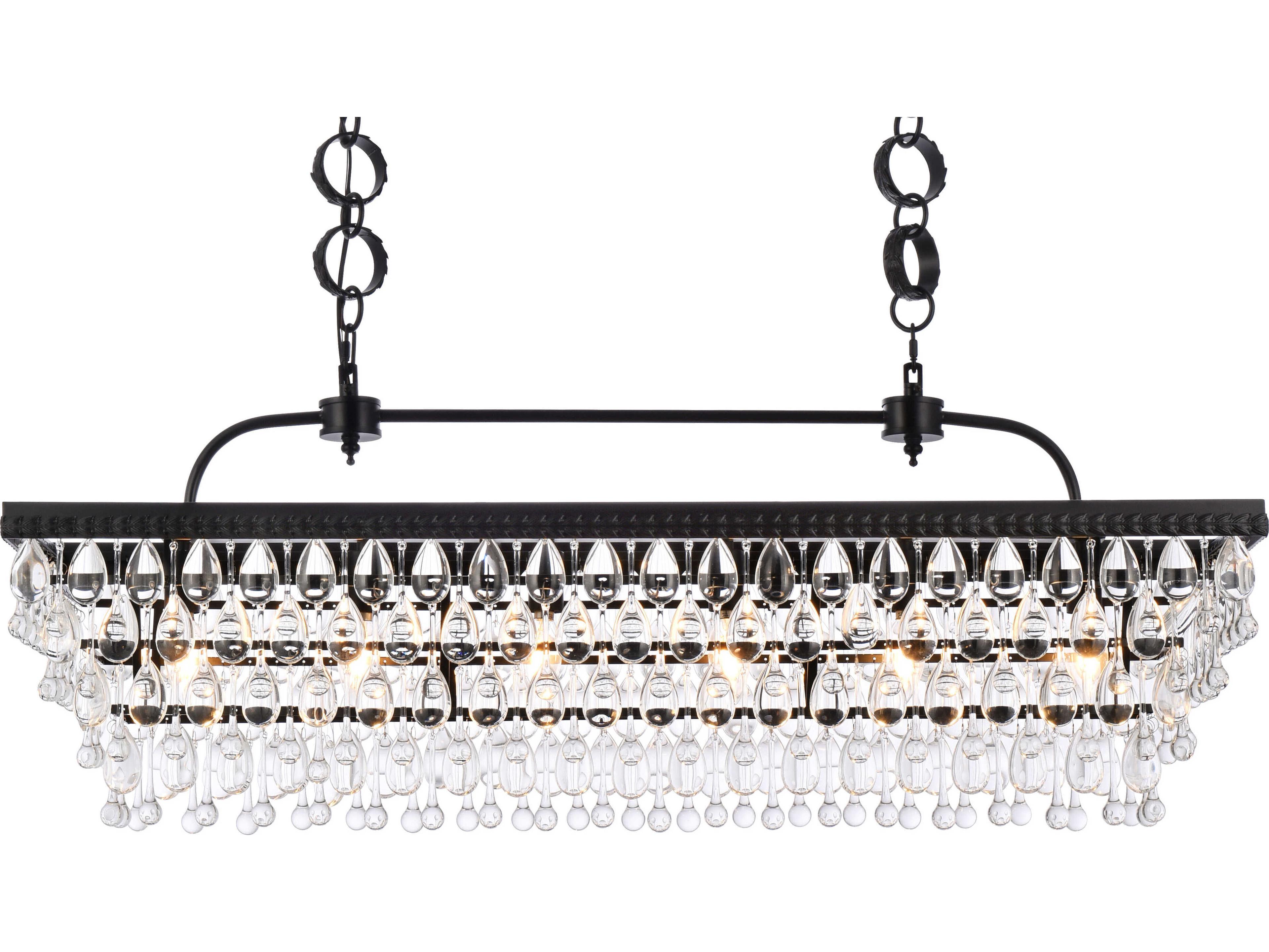 Elegant Lighting Nordic 6-Light Black Crystal Glass Linear Island Pendant