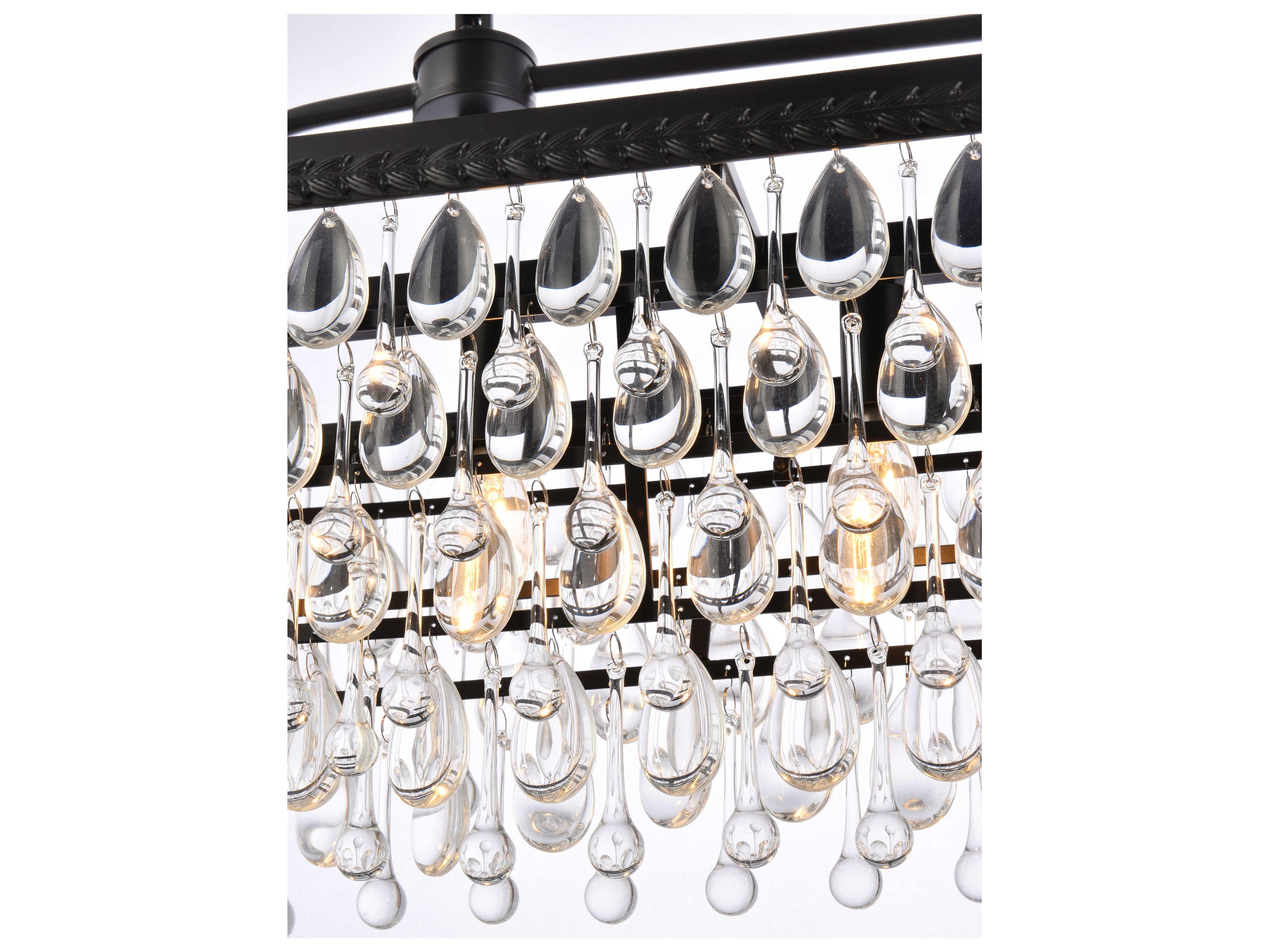 Elegant Lighting Nordic 6-Light Black Crystal Glass Linear Island Pendant