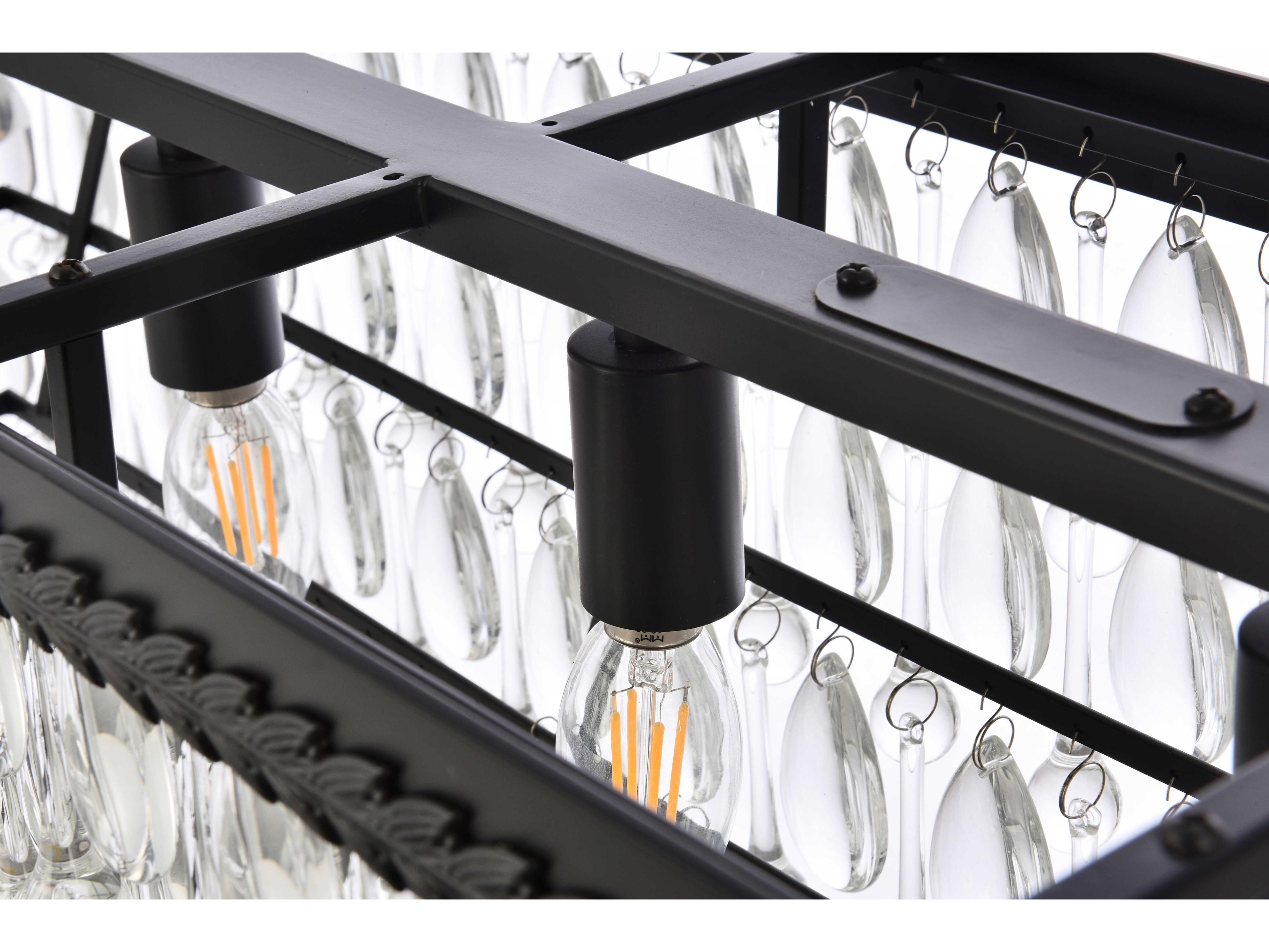 Elegant Lighting Nordic 6-Light Black Crystal Glass Linear Island Pendant