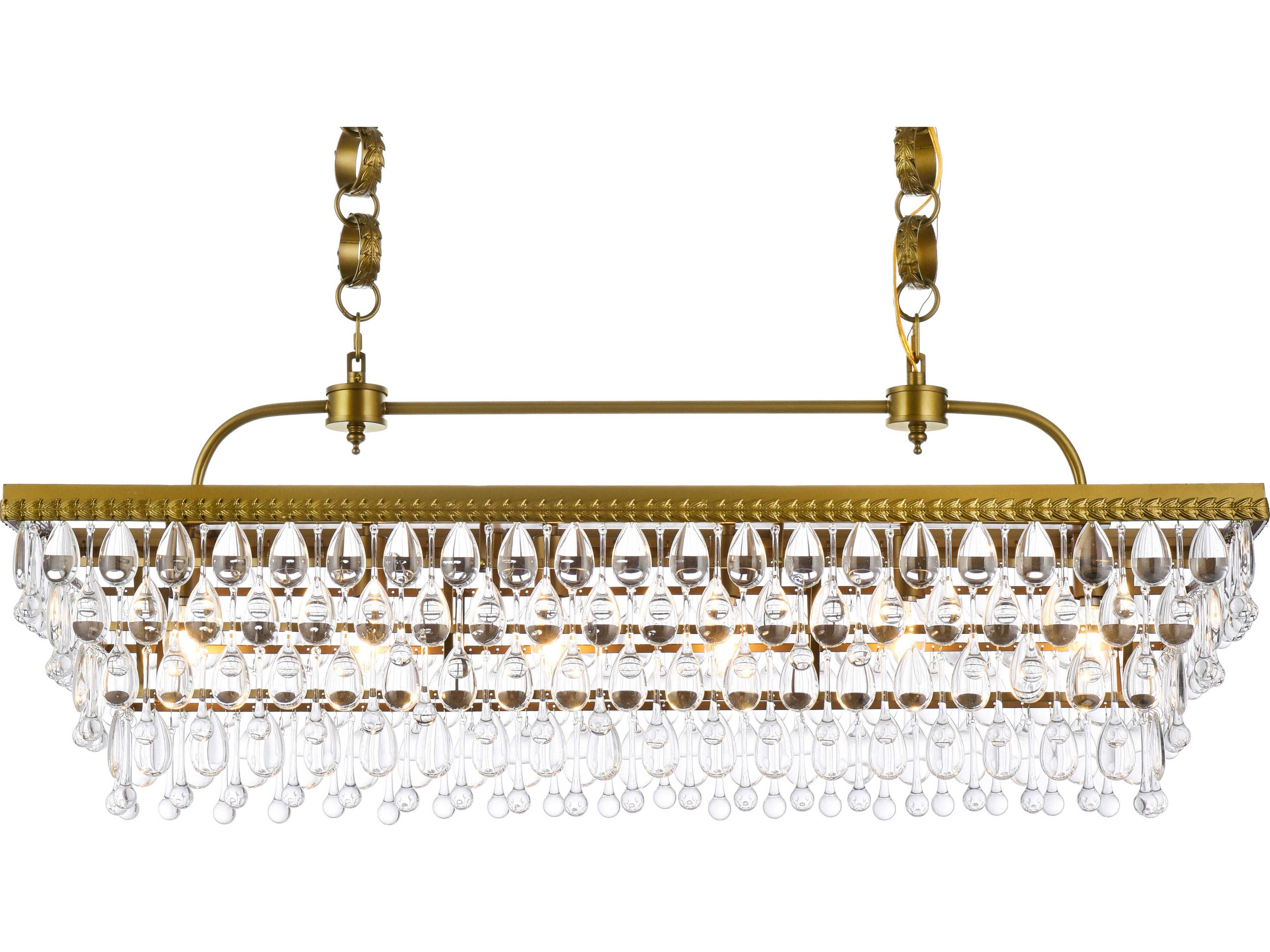 Elegant Lighting Nordic 6-Light Brass Crystal Glass Linear Island Pendant