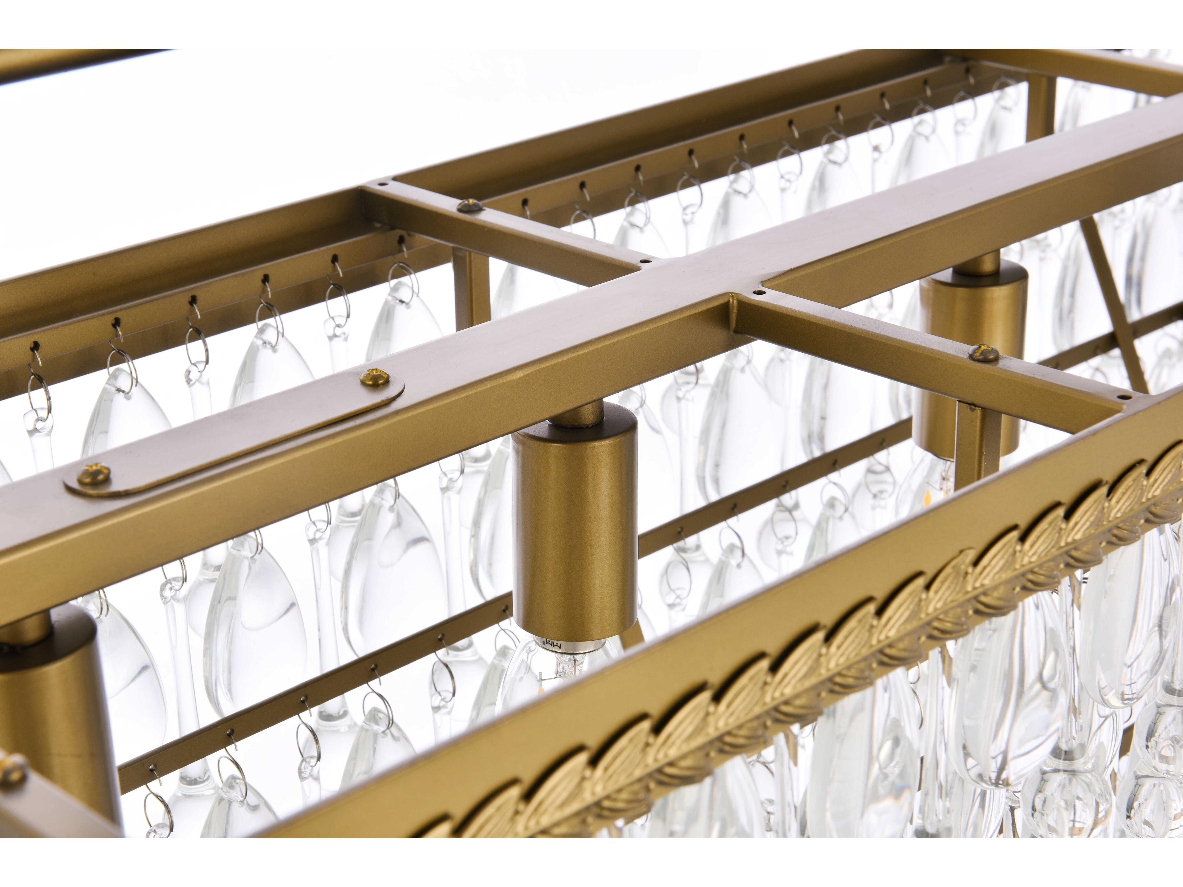 Elegant Lighting Nordic 6-Light Brass Crystal Glass Linear Island Pendant