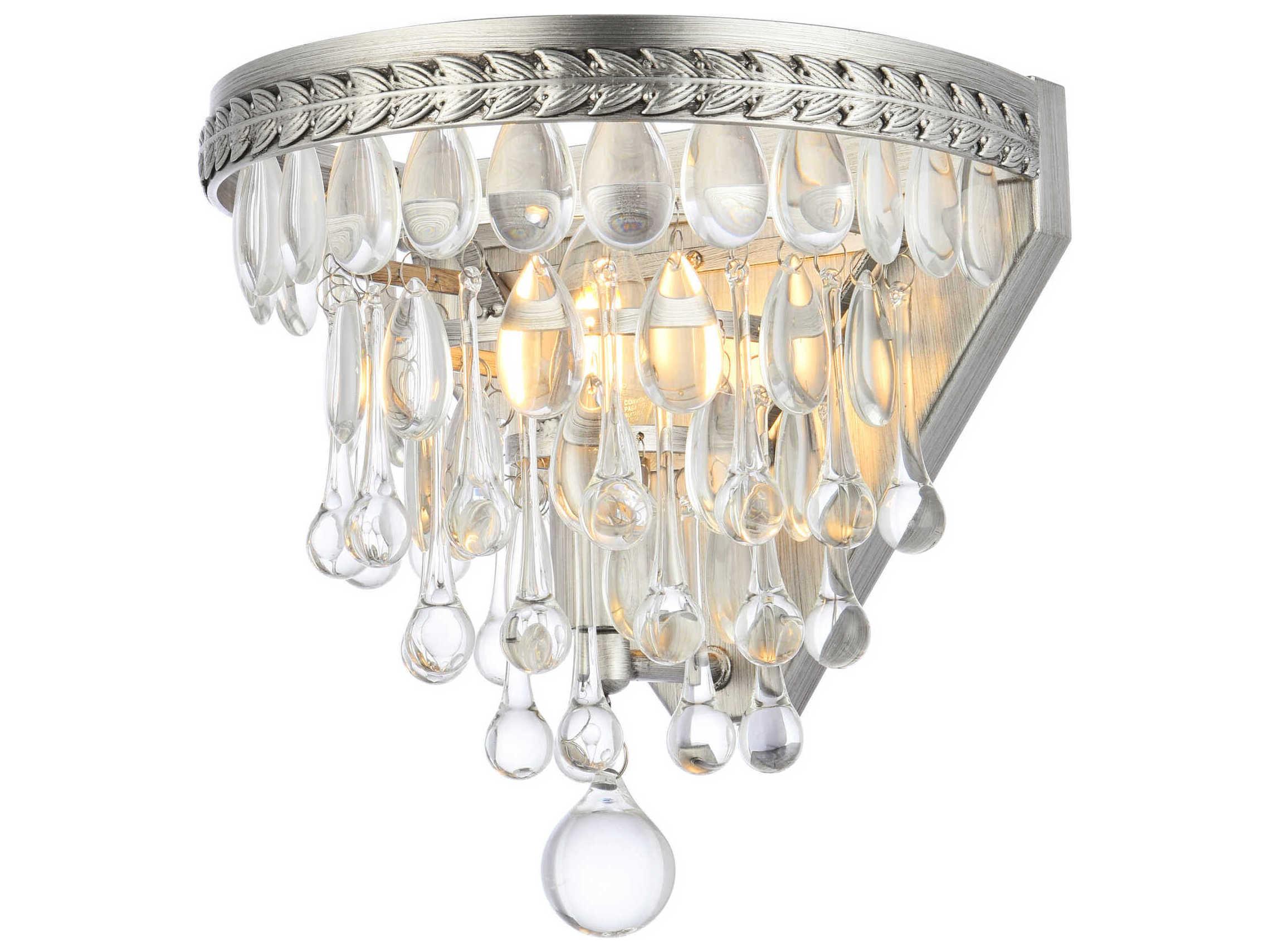 Elegant Lighting Nordic 1-Light Antique Silver Crystal Wall Sconce
