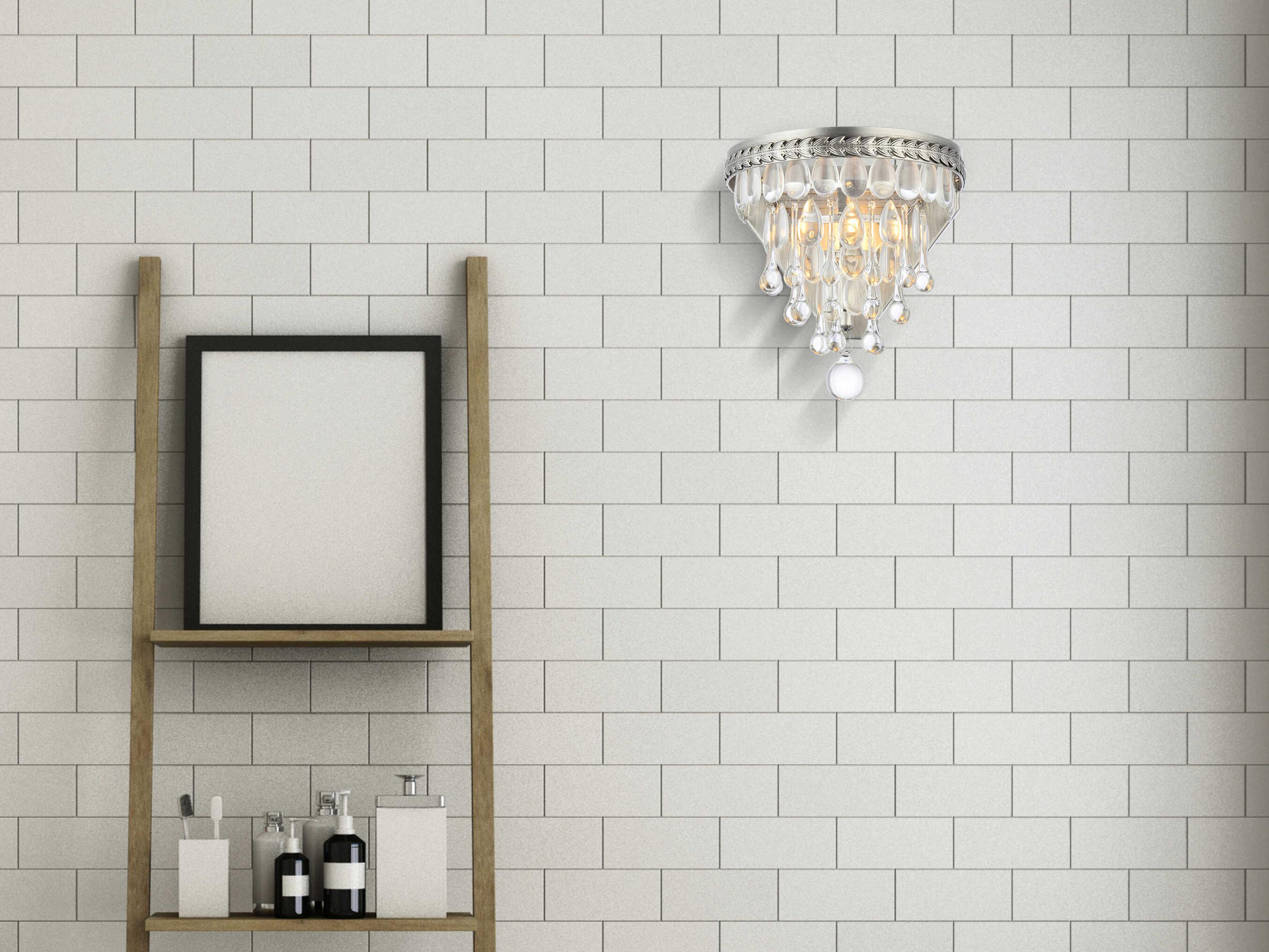 Elegant Lighting Nordic 1-Light Antique Silver Crystal Wall Sconce