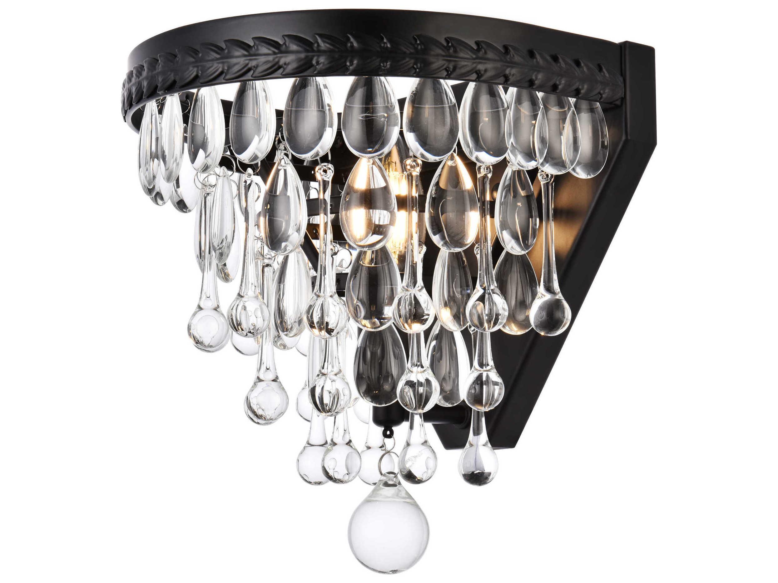 Elegant Lighting Nordic 1-Light Black And Clear Crystal Glass Wall Sconce