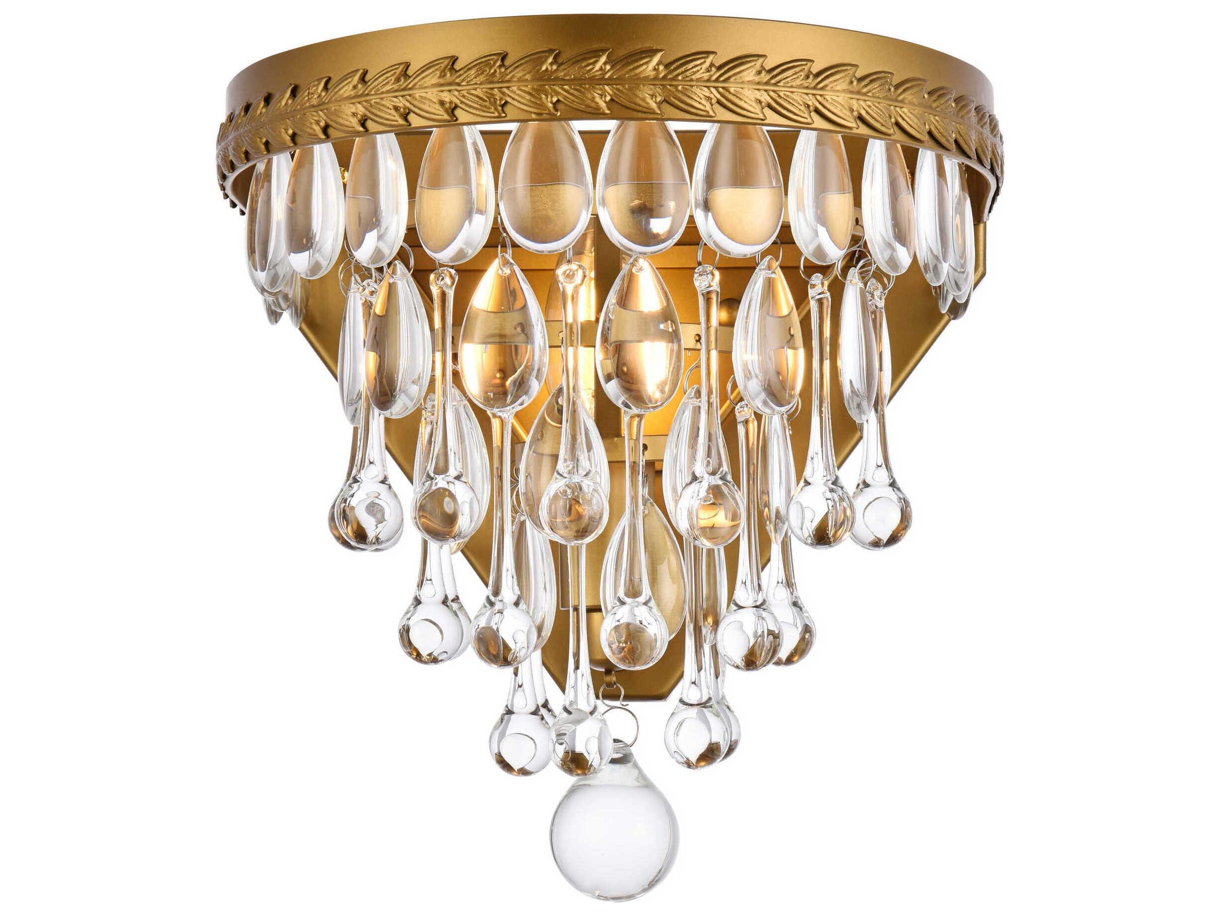 Elegant Lighting Nordic 1-Light Brass And Clear Crystal Glass Wall Sconce