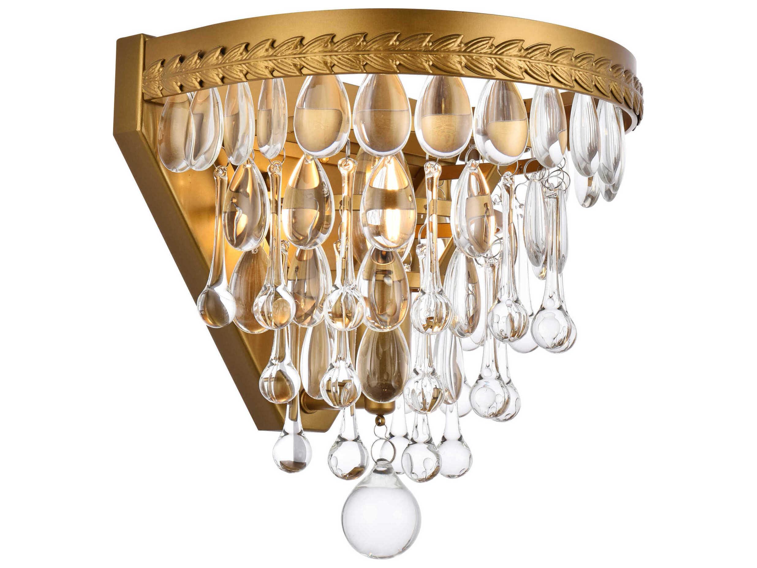 Elegant Lighting Nordic 1-Light Brass And Clear Crystal Glass Wall Sconce