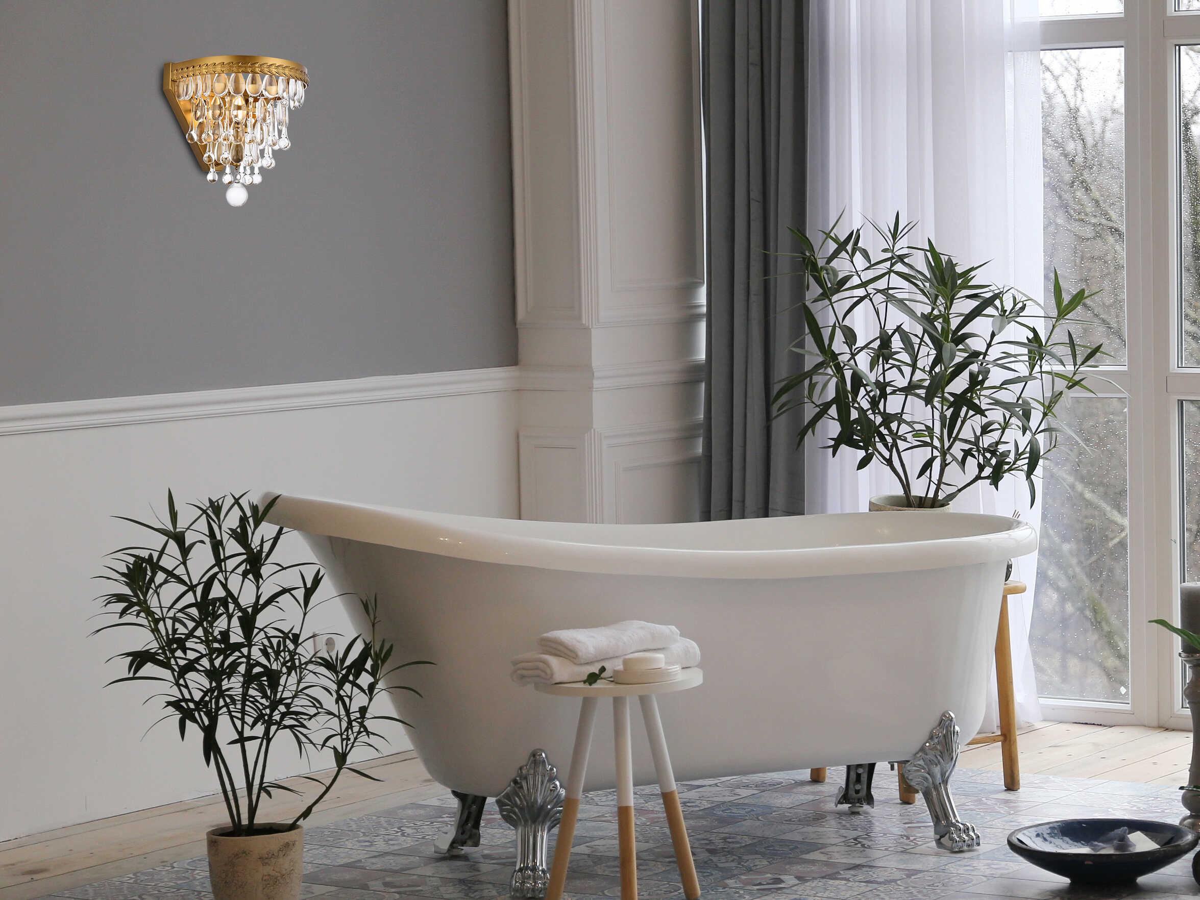 Elegant Lighting Nordic 1-Light Brass And Clear Crystal Glass Wall Sconce