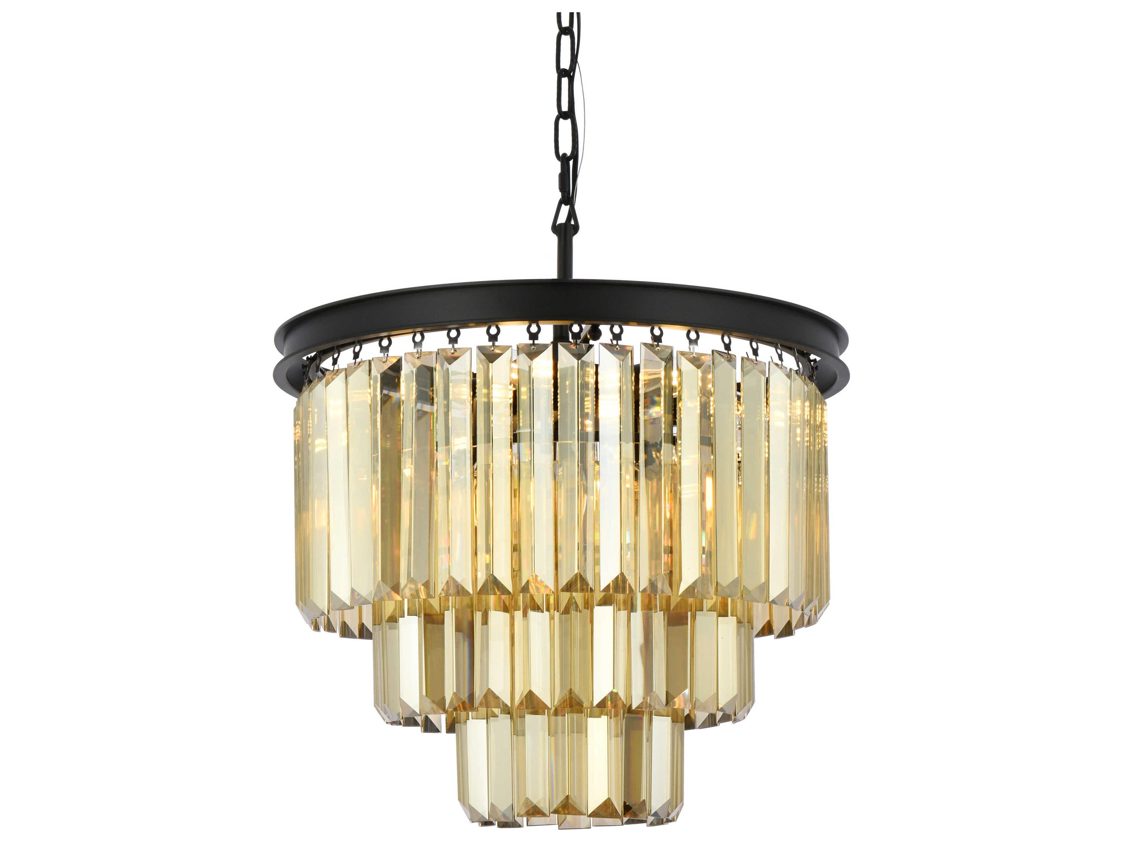 Elegant Lighting Sydney 9-Light Matte Black Gold Crystal Tiered Chandelier