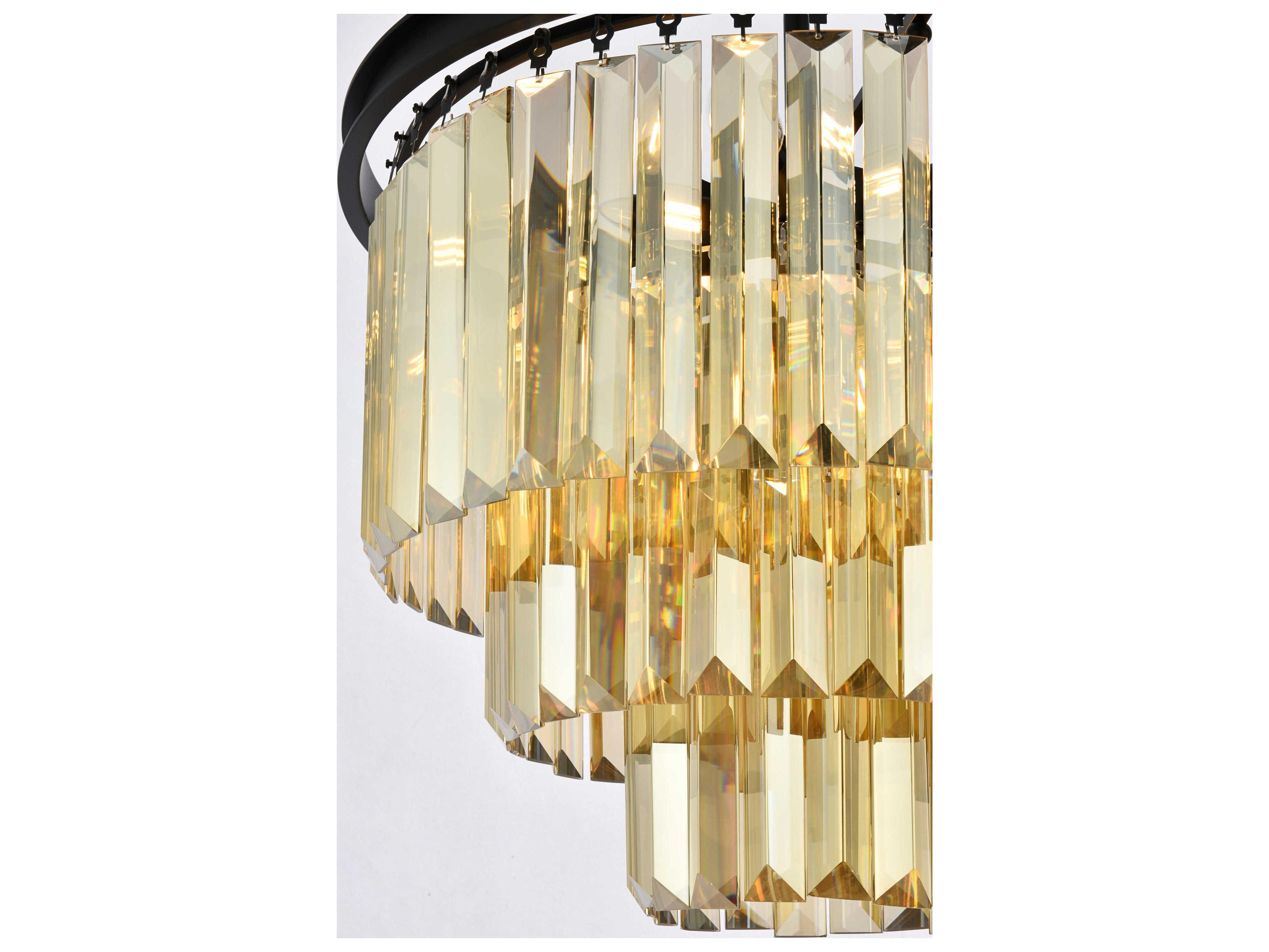 Elegant Lighting Sydney 9-Light Matte Black Gold Crystal Tiered Chandelier