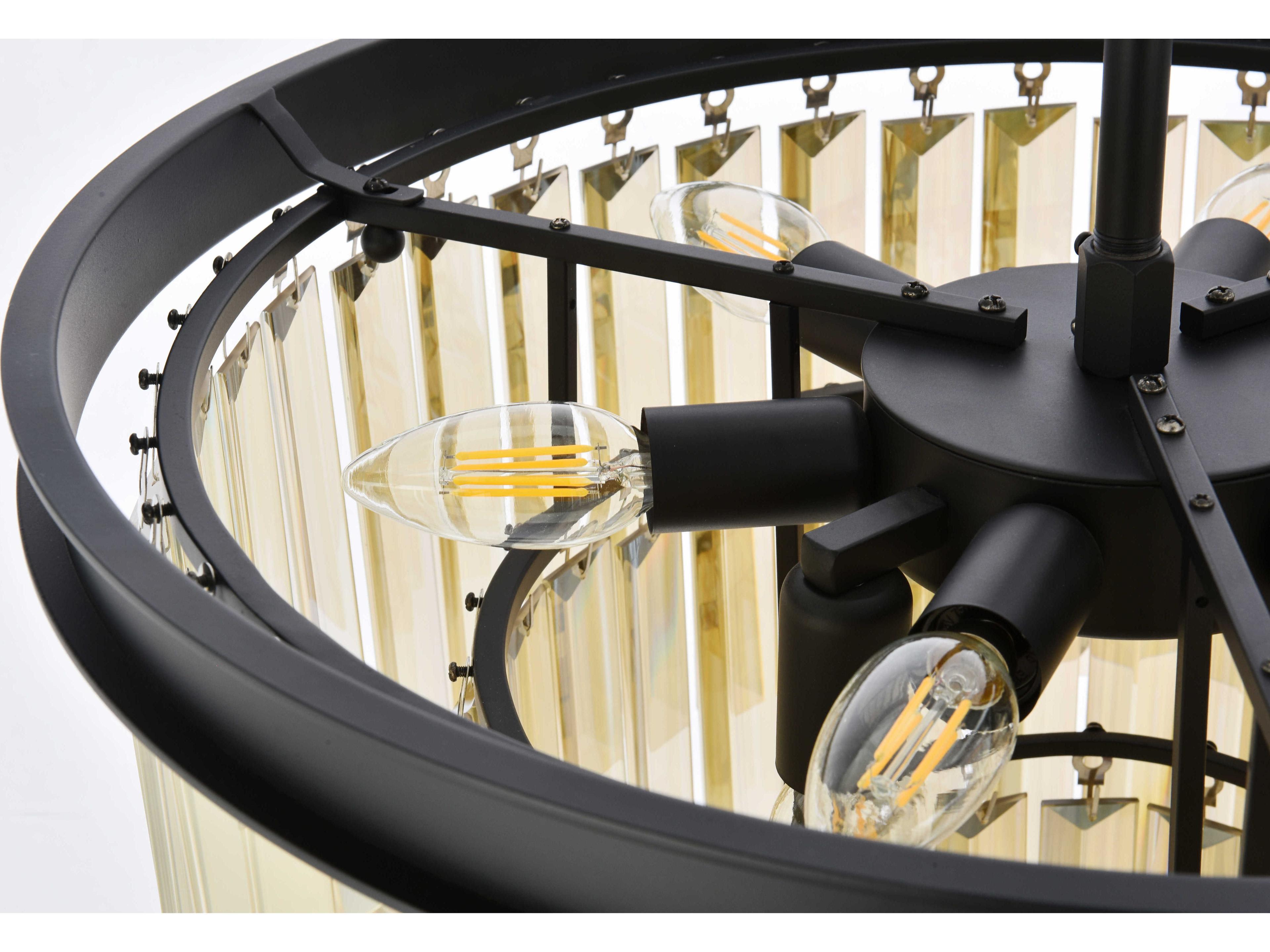 Elegant Lighting Sydney 9-Light Matte Black Gold Crystal Tiered Chandelier