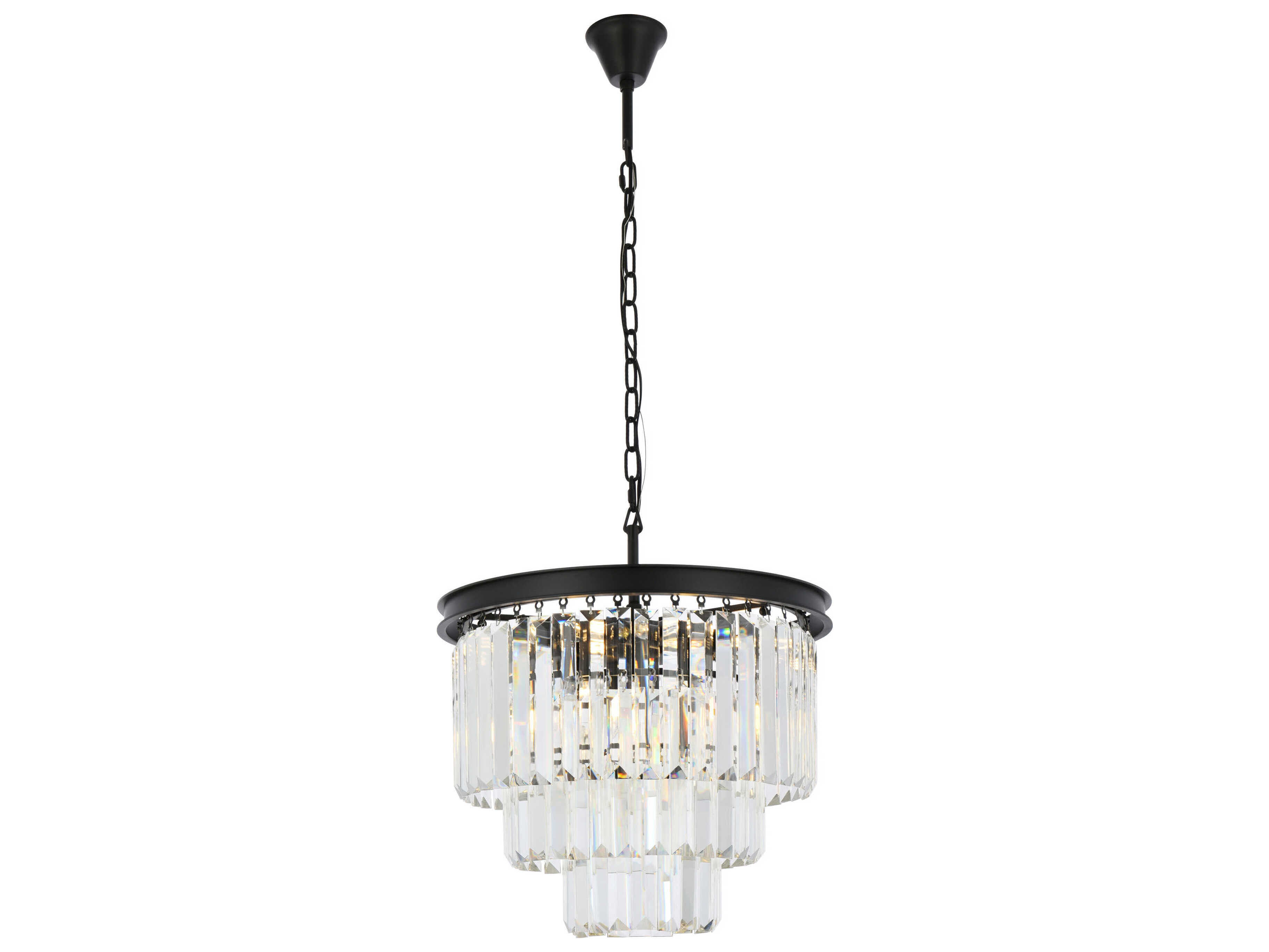 Elegant Lighting Sydney 9-Light Matte Black Clear Crystal Tiered Chandelier