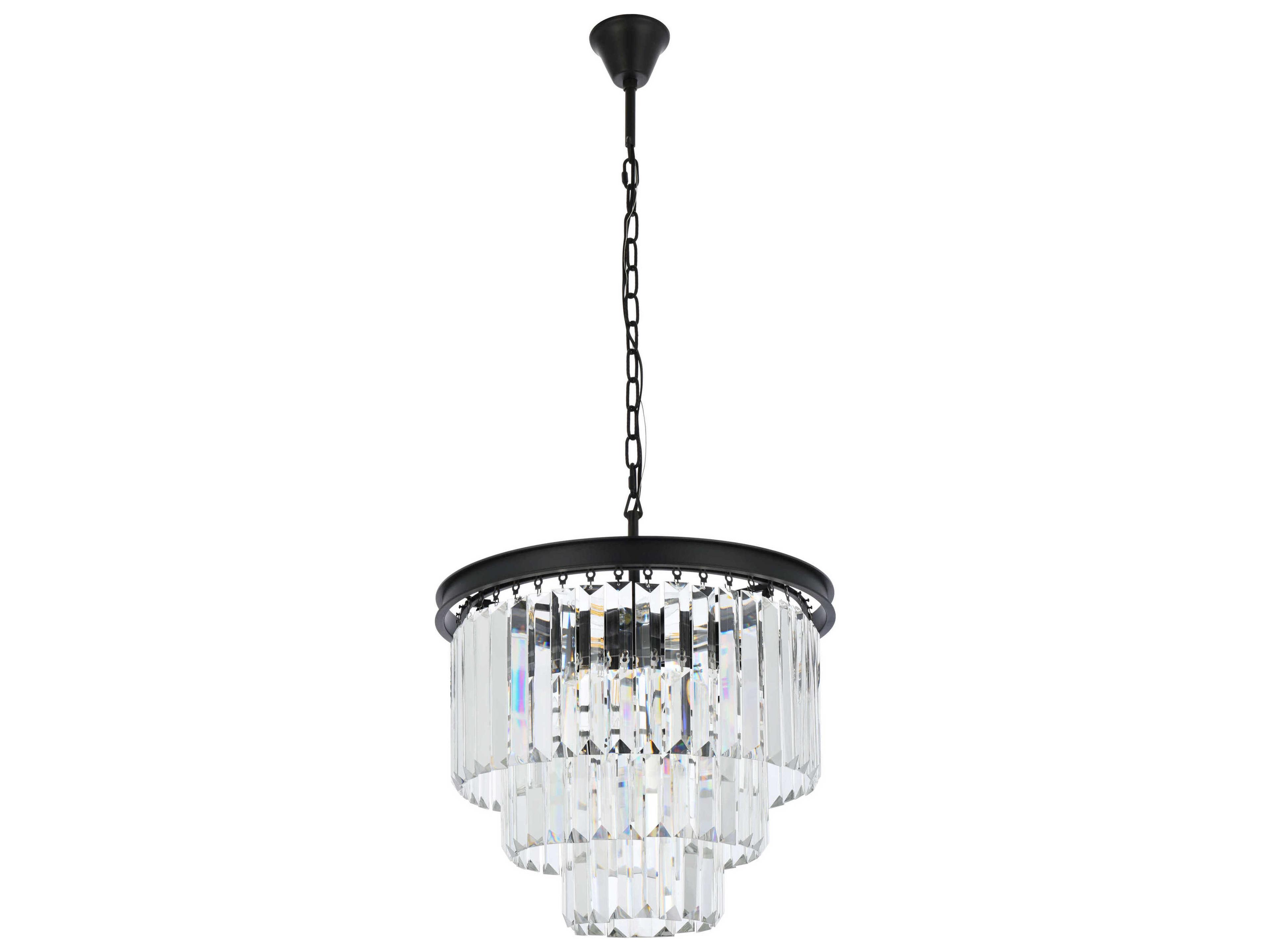 Elegant Lighting Sydney 9-Light Matte Black Clear Crystal Tiered Chandelier