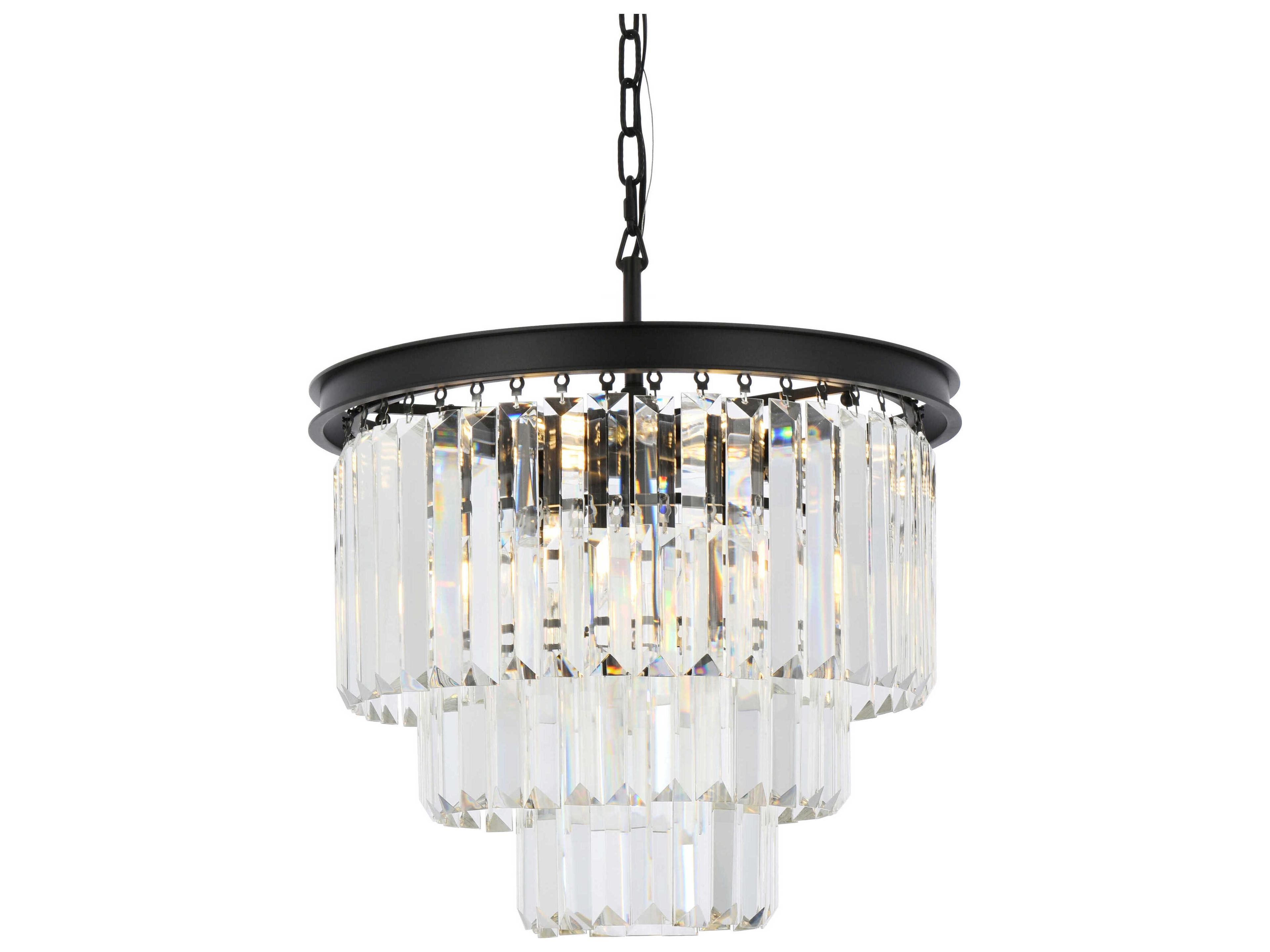 Elegant Lighting Sydney 9-Light Matte Black Clear Crystal Tiered Chandelier