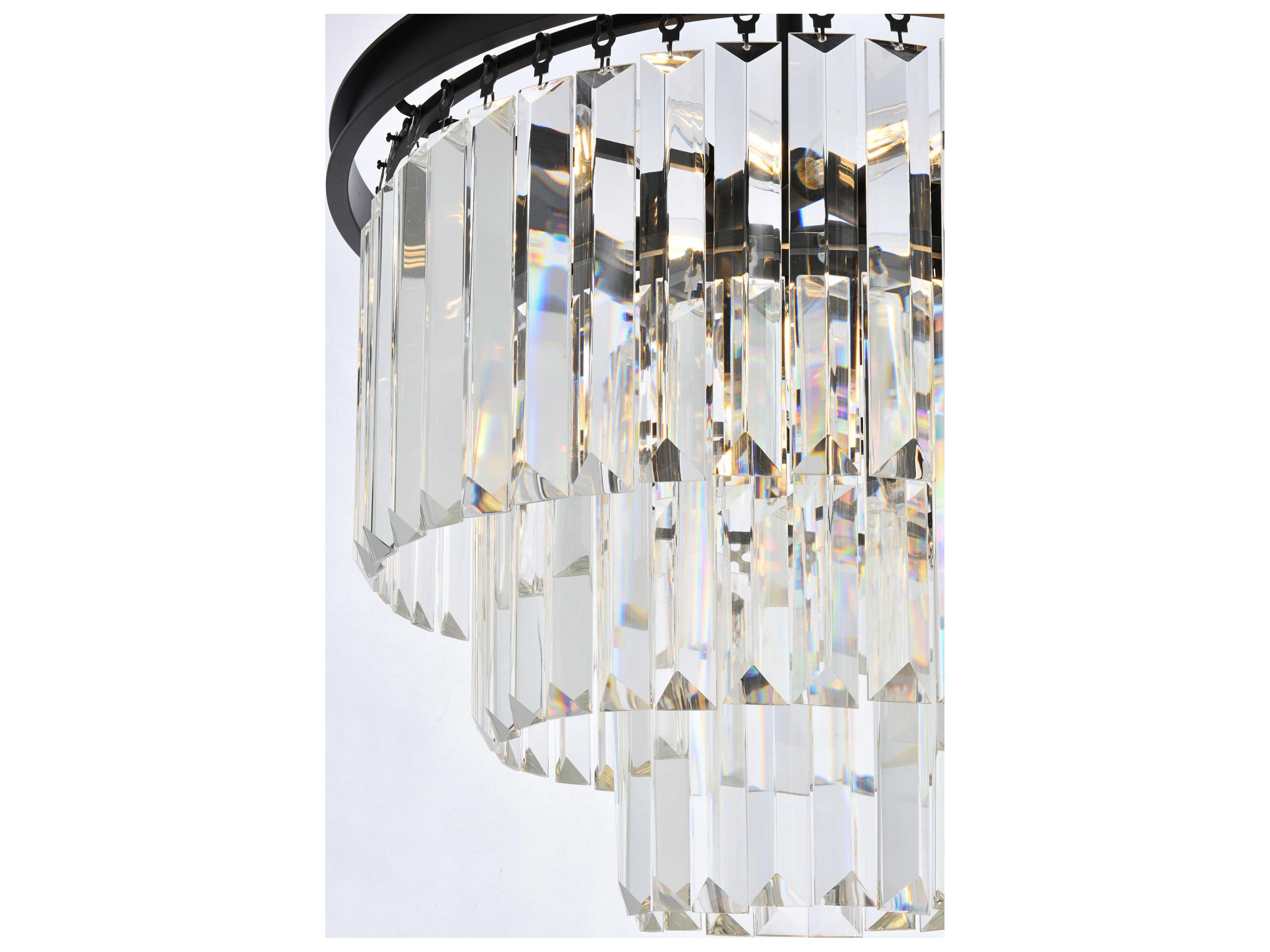 Elegant Lighting Sydney 9-Light Matte Black Clear Crystal Tiered Chandelier