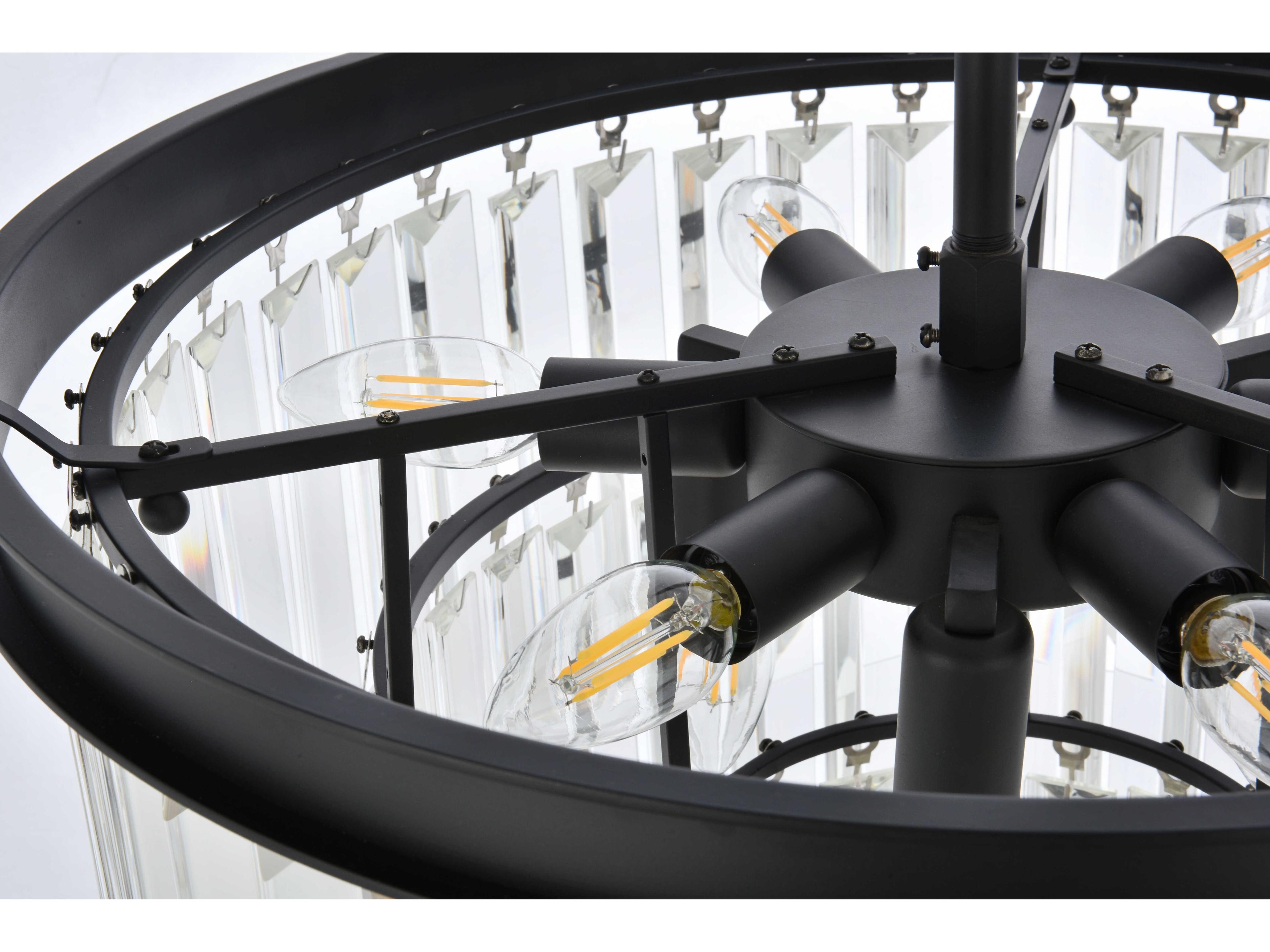 Elegant Lighting Sydney 9-Light Matte Black Clear Crystal Tiered Chandelier