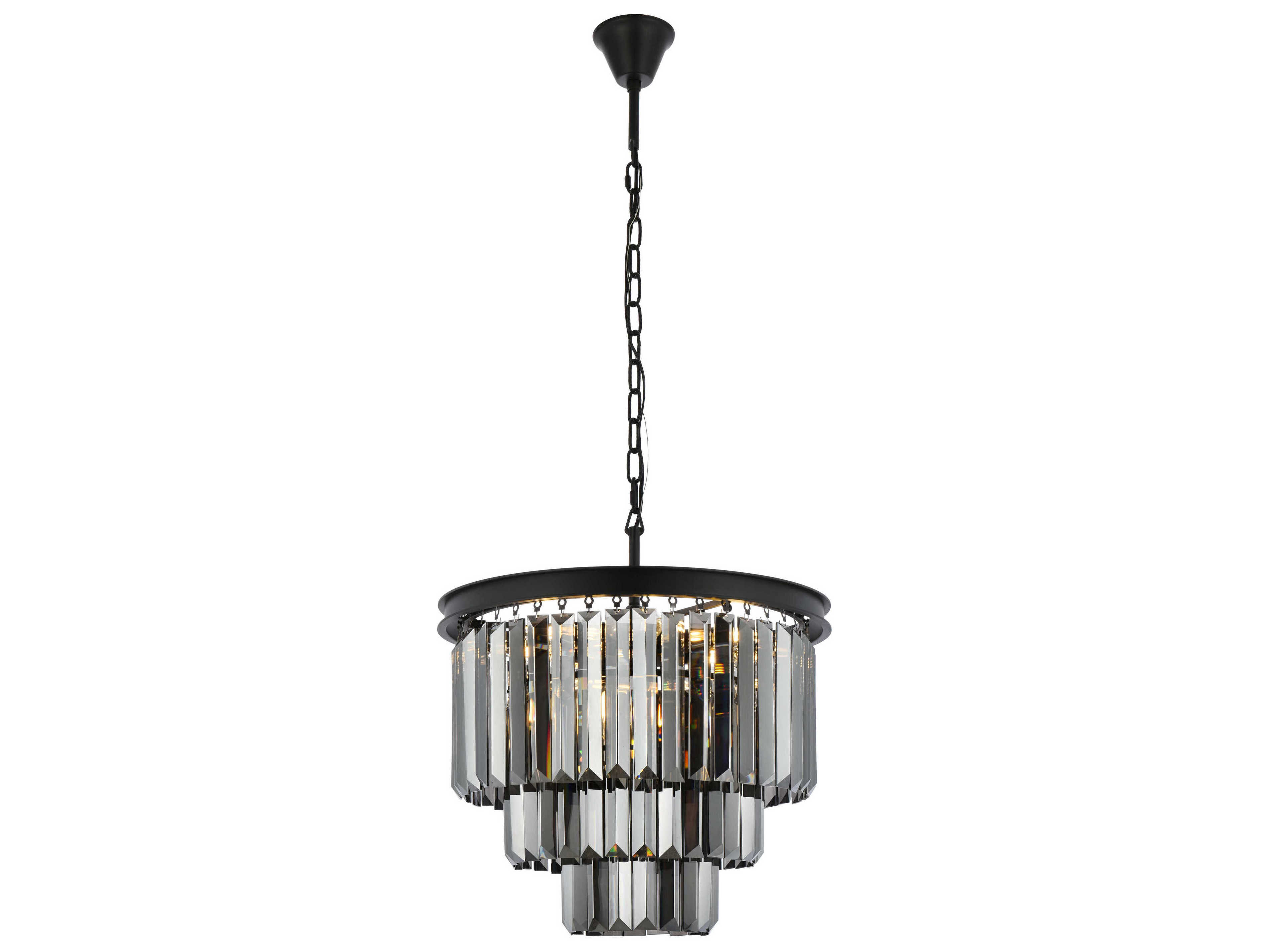 Elegant Lighting Sydney 9-Light Matte Black Silver Crystal Tiered Chandelier