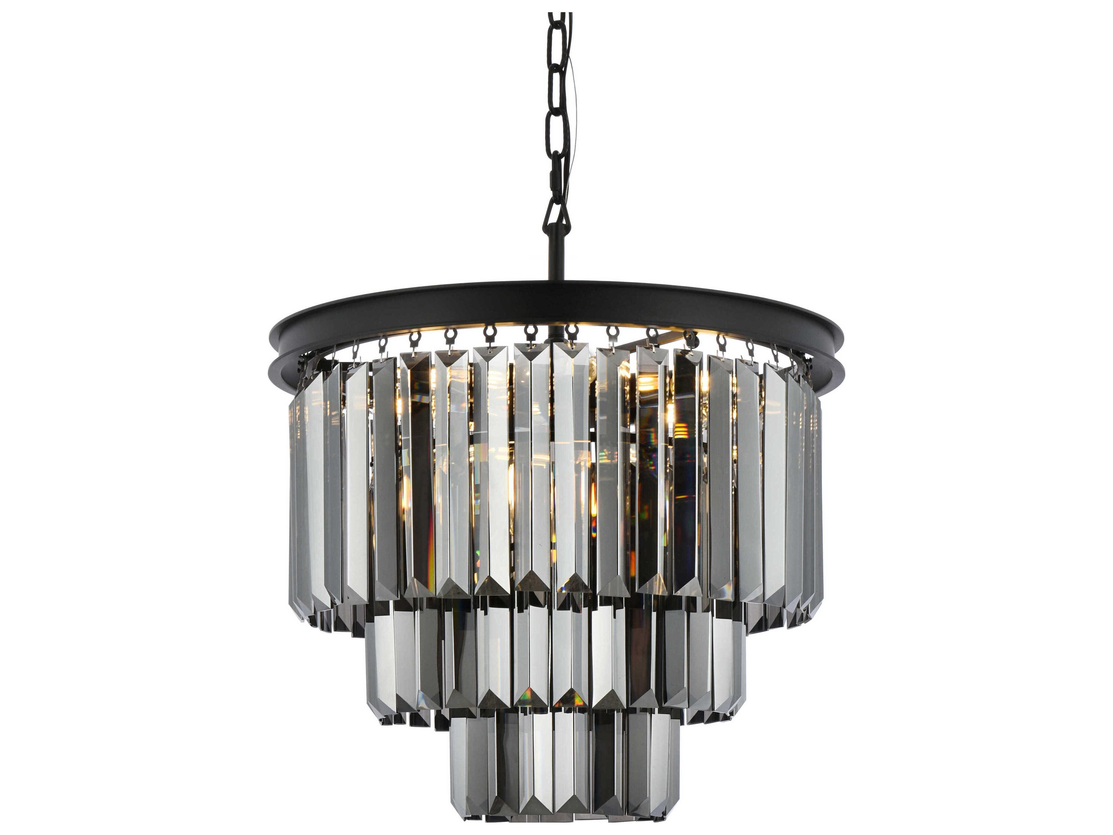 Elegant Lighting Sydney 9-Light Matte Black Silver Crystal Tiered Chandelier