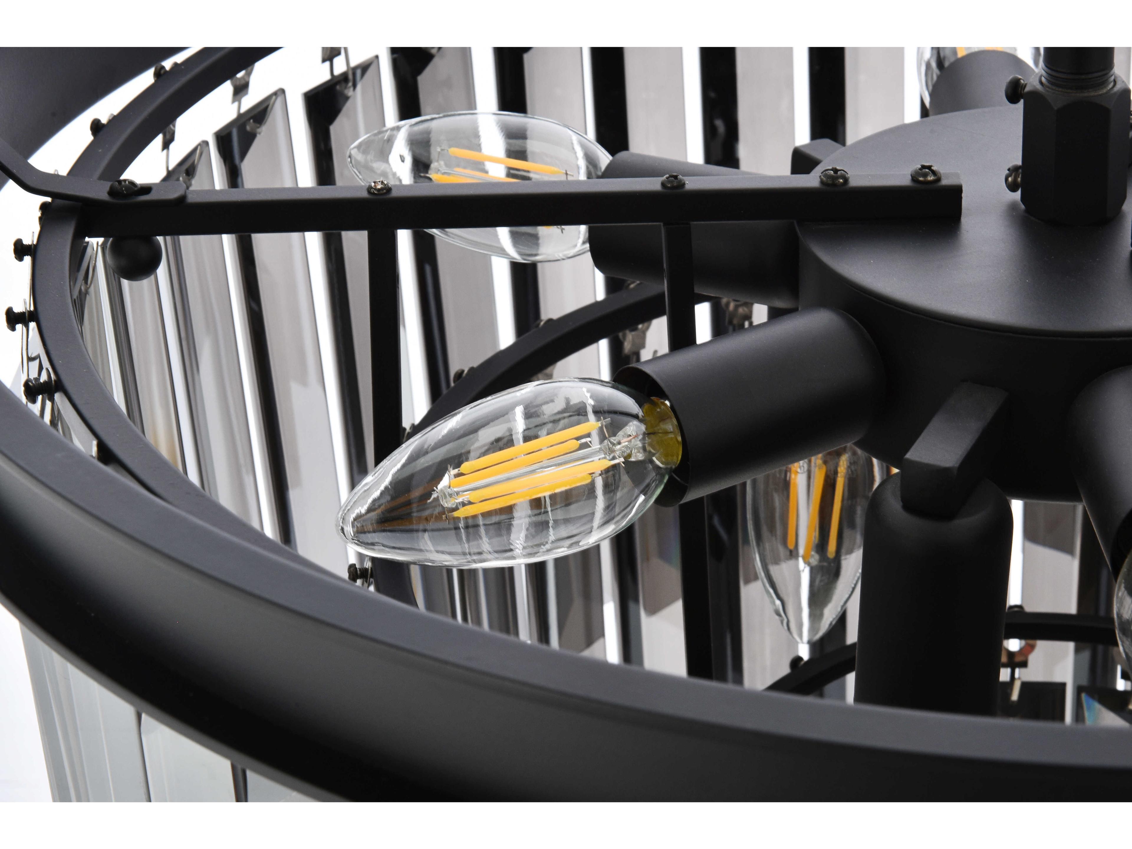 Elegant Lighting Sydney 9-Light Matte Black Silver Crystal Tiered Chandelier